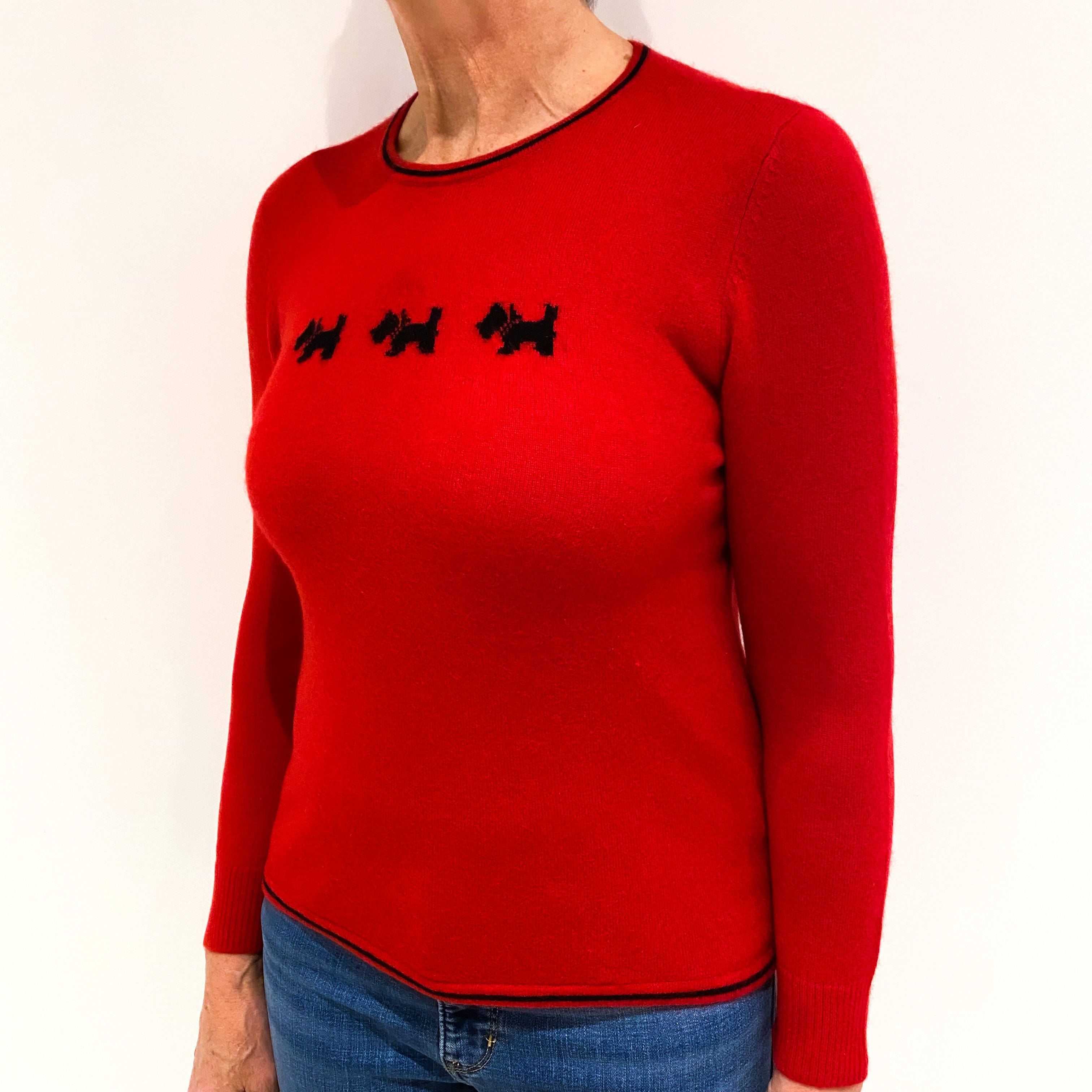 Red Black Scottie Dog Cashmere Crew Neck Jumper Medium