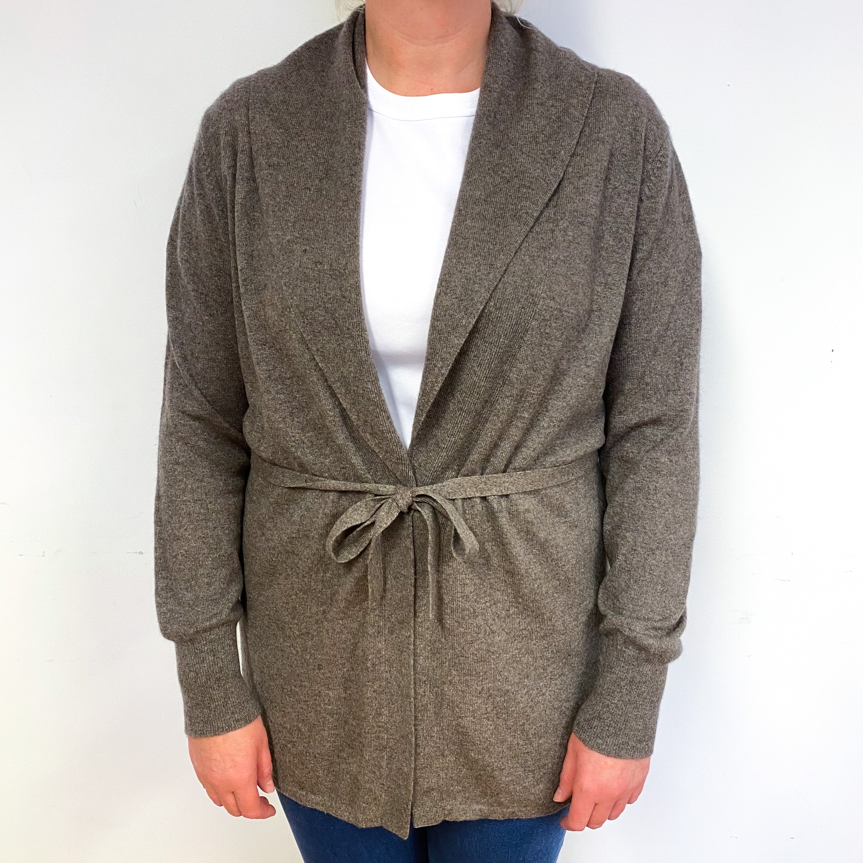 Muted Brown Cashmere Belted Cardigan Large