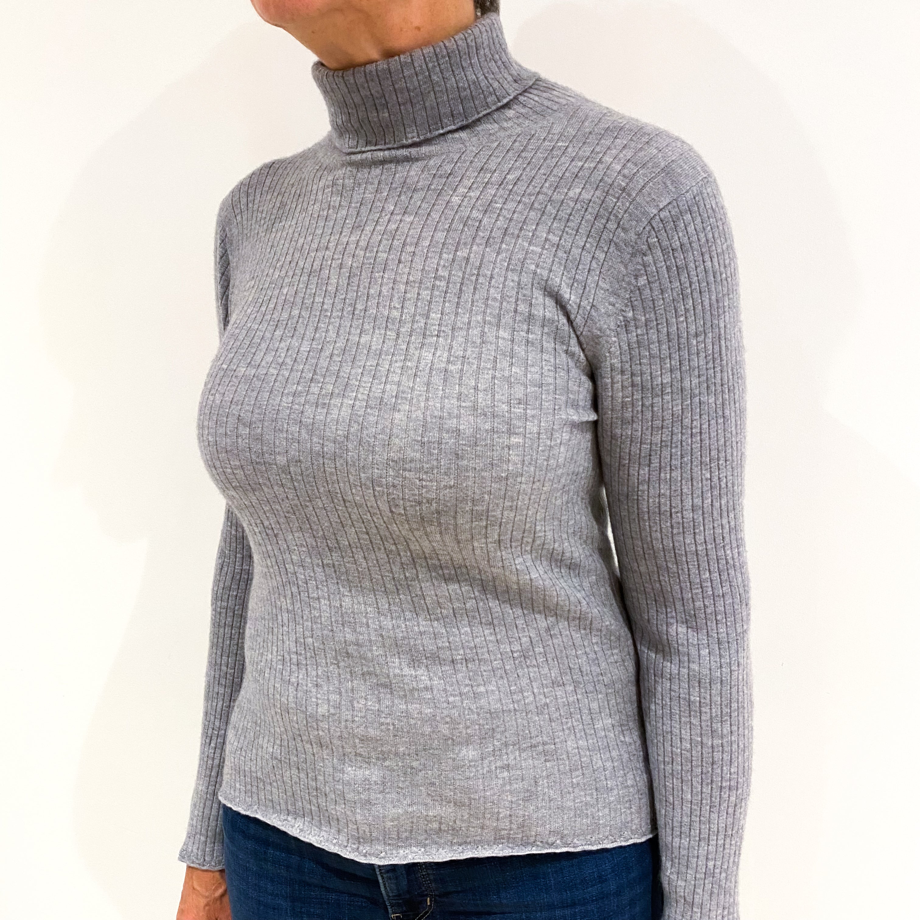Smoke Grey Cashmere Polo Neck Jumper Medium