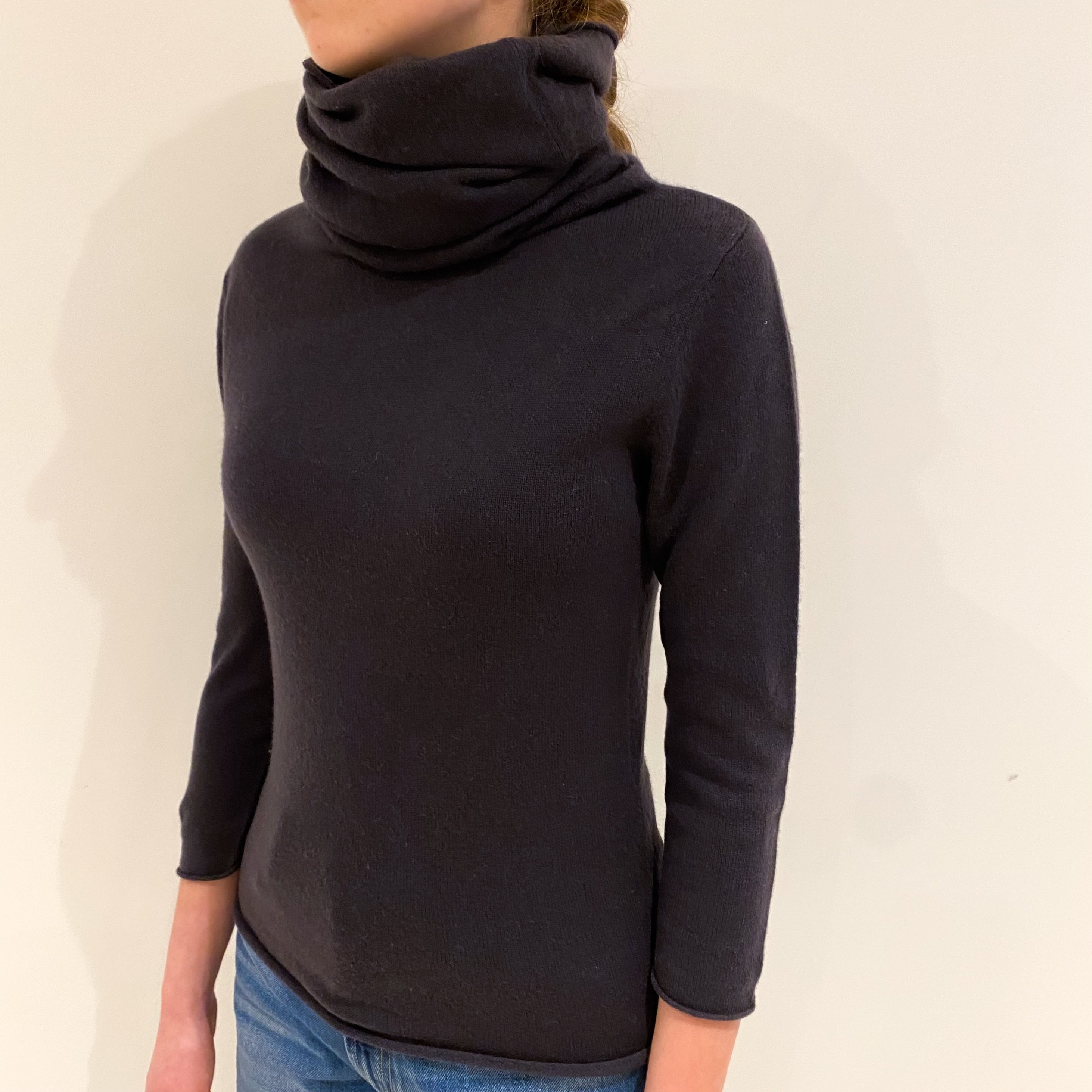 Charcoal Grey Cashmere Snood Neck Jumper Extra Small