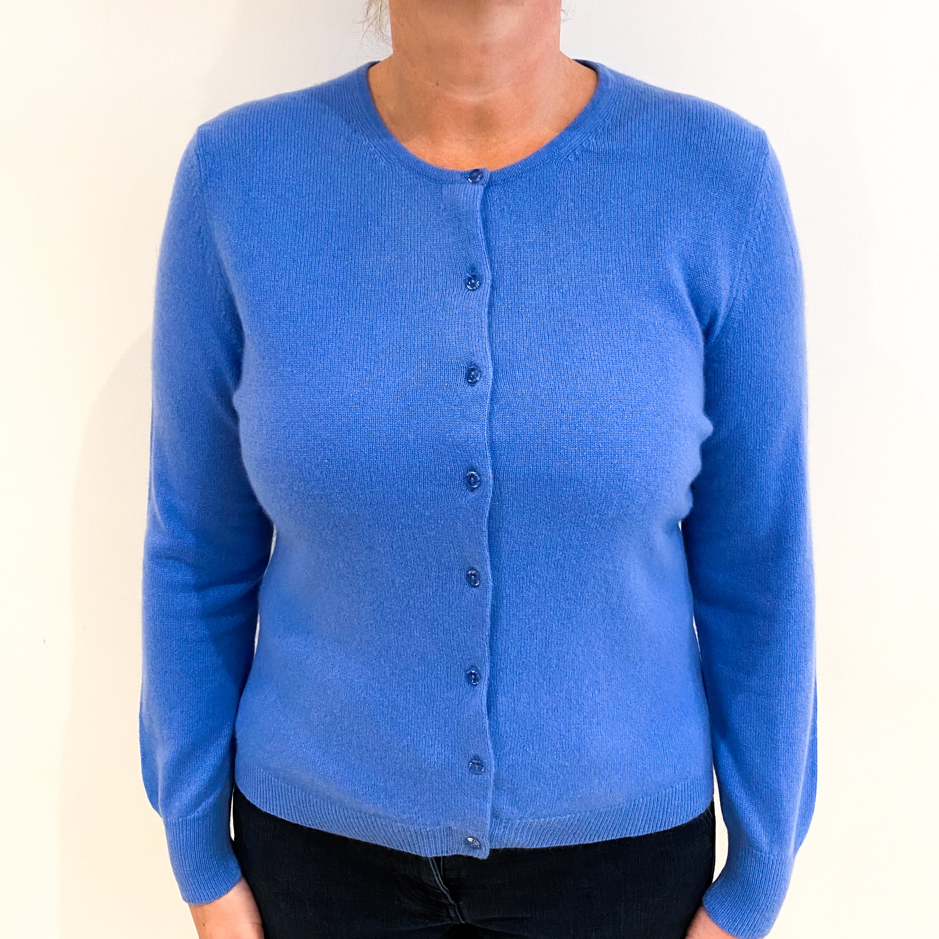 Forget Me Not Blue Cashmere Crew Neck Cardigan Large