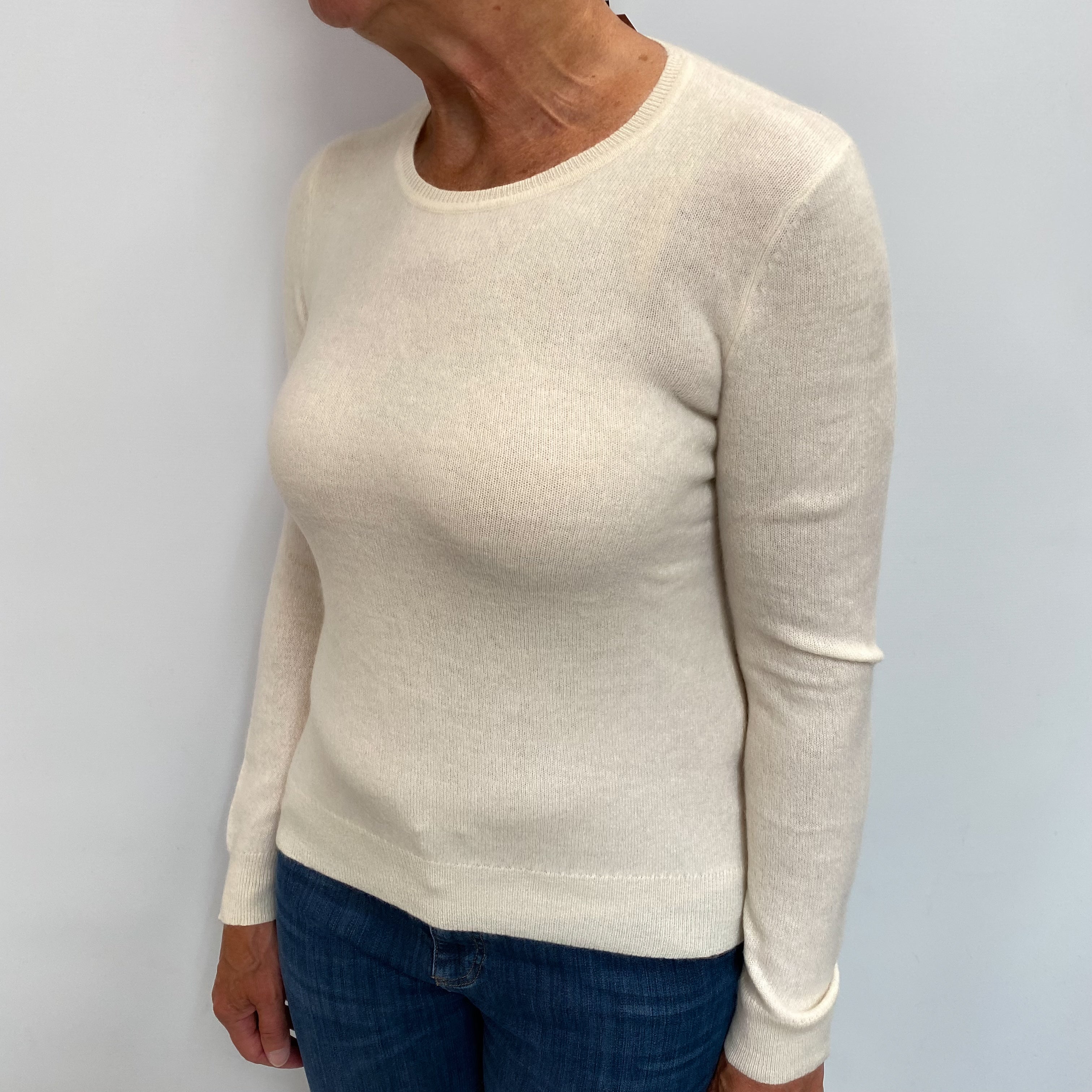 Ivory Cream Cashmere Crew Neck Jumper Medium