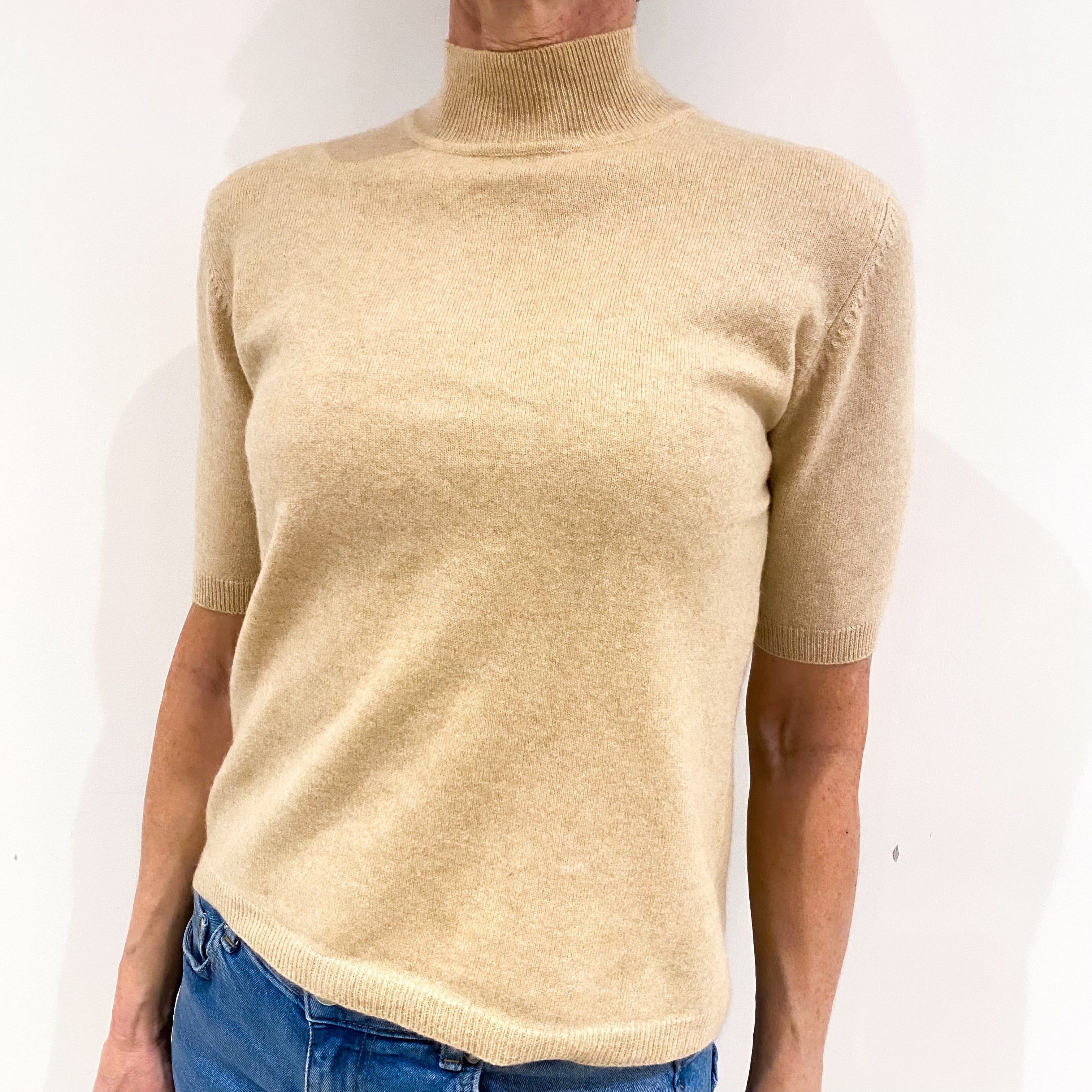 Sand Beige Cashmere Turtle Neck Jumper Small