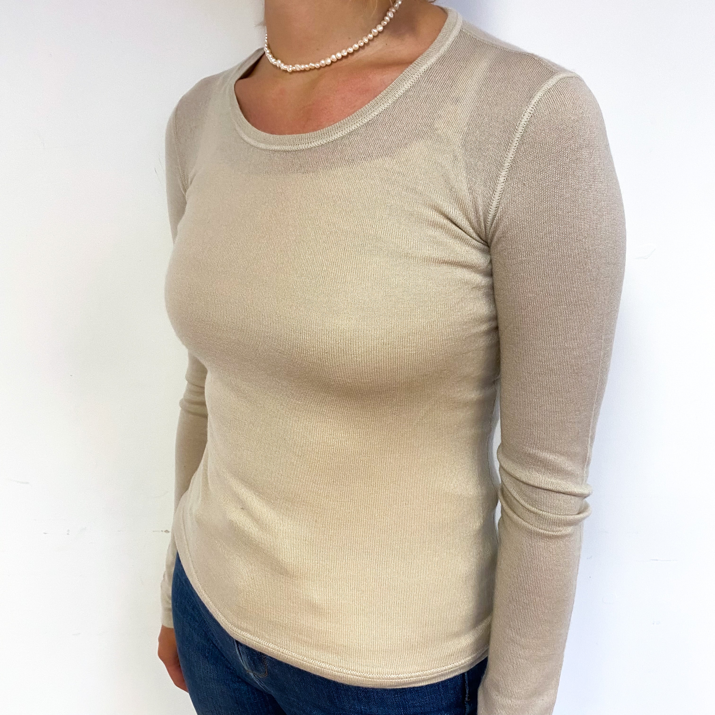 Loro Piana Fawn Fine Knit Cashmere Crew Neck Jumper Small