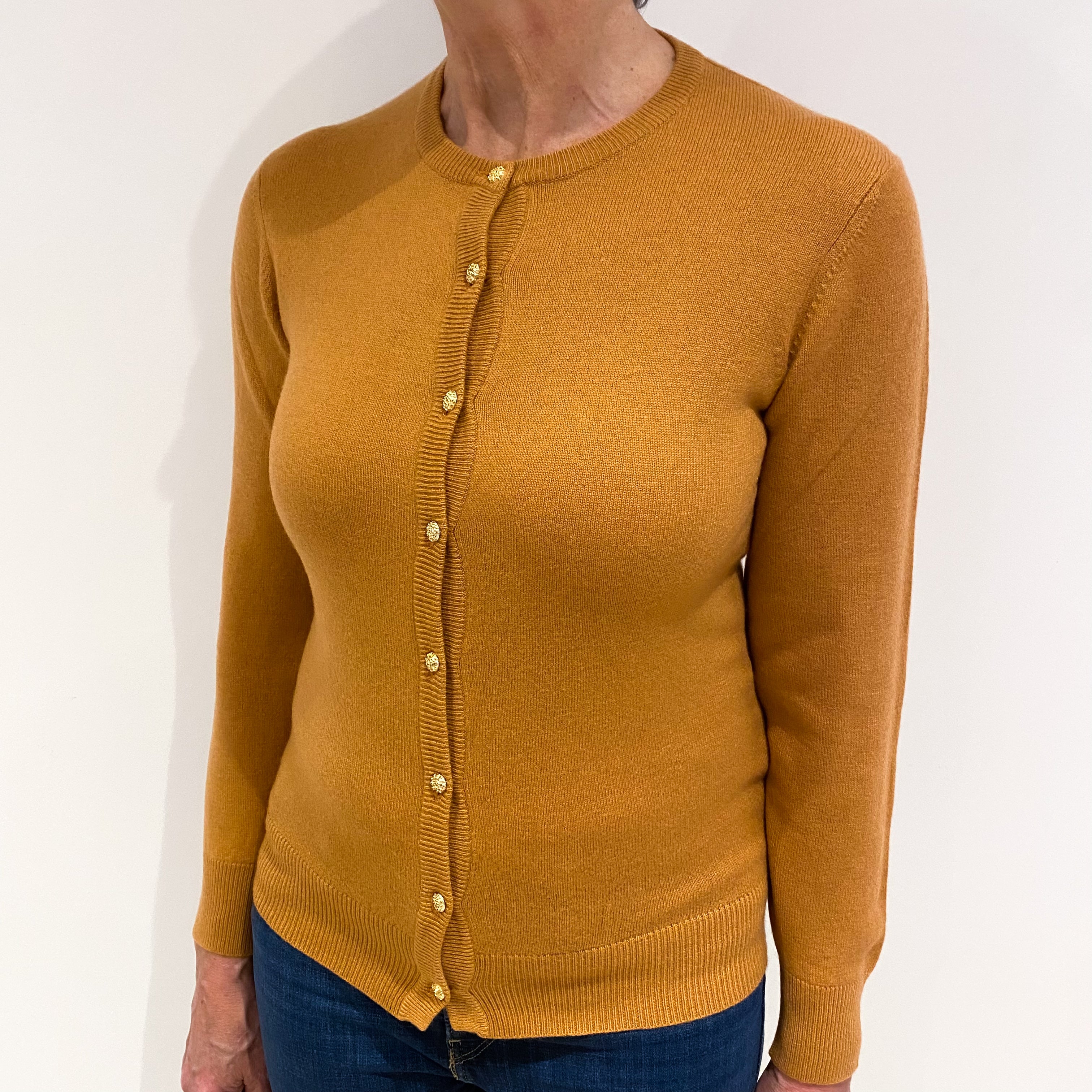 Terracotta Orange Cashmere Crew Neck Cardigan Medium
