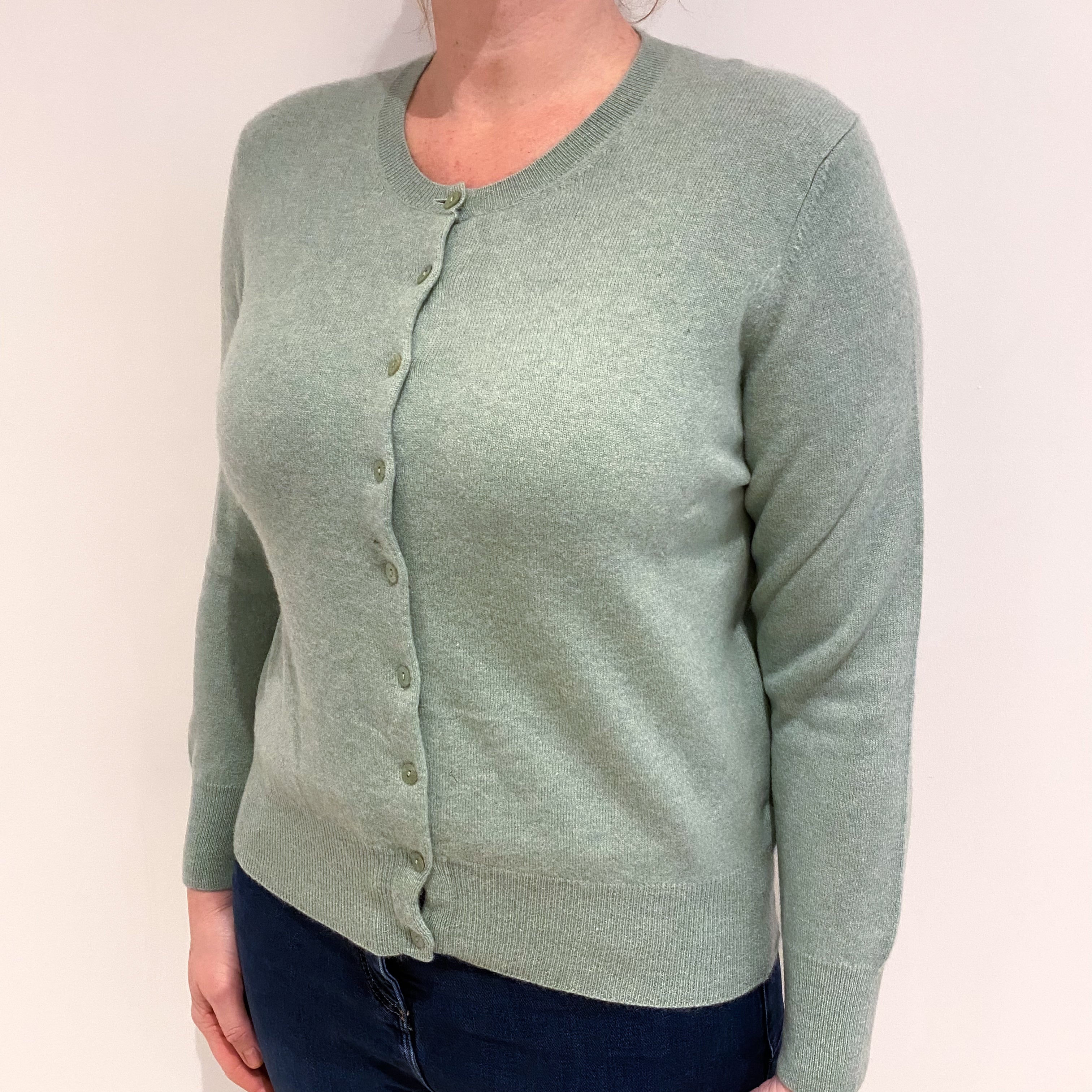Pickle Green Cashmere Crew Neck Cardigan Large