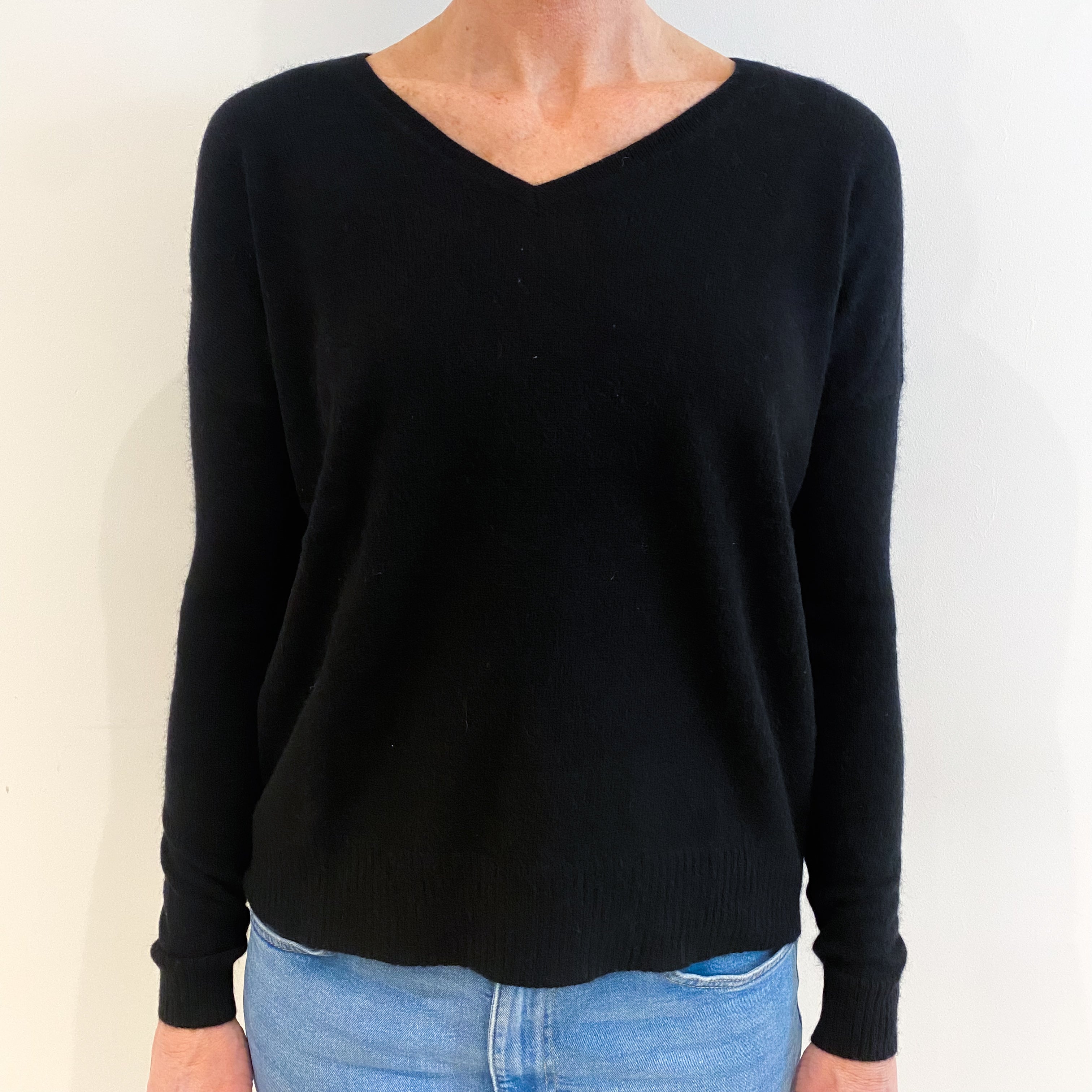 Black Cashmere Slouchy V Neck Jumper Small