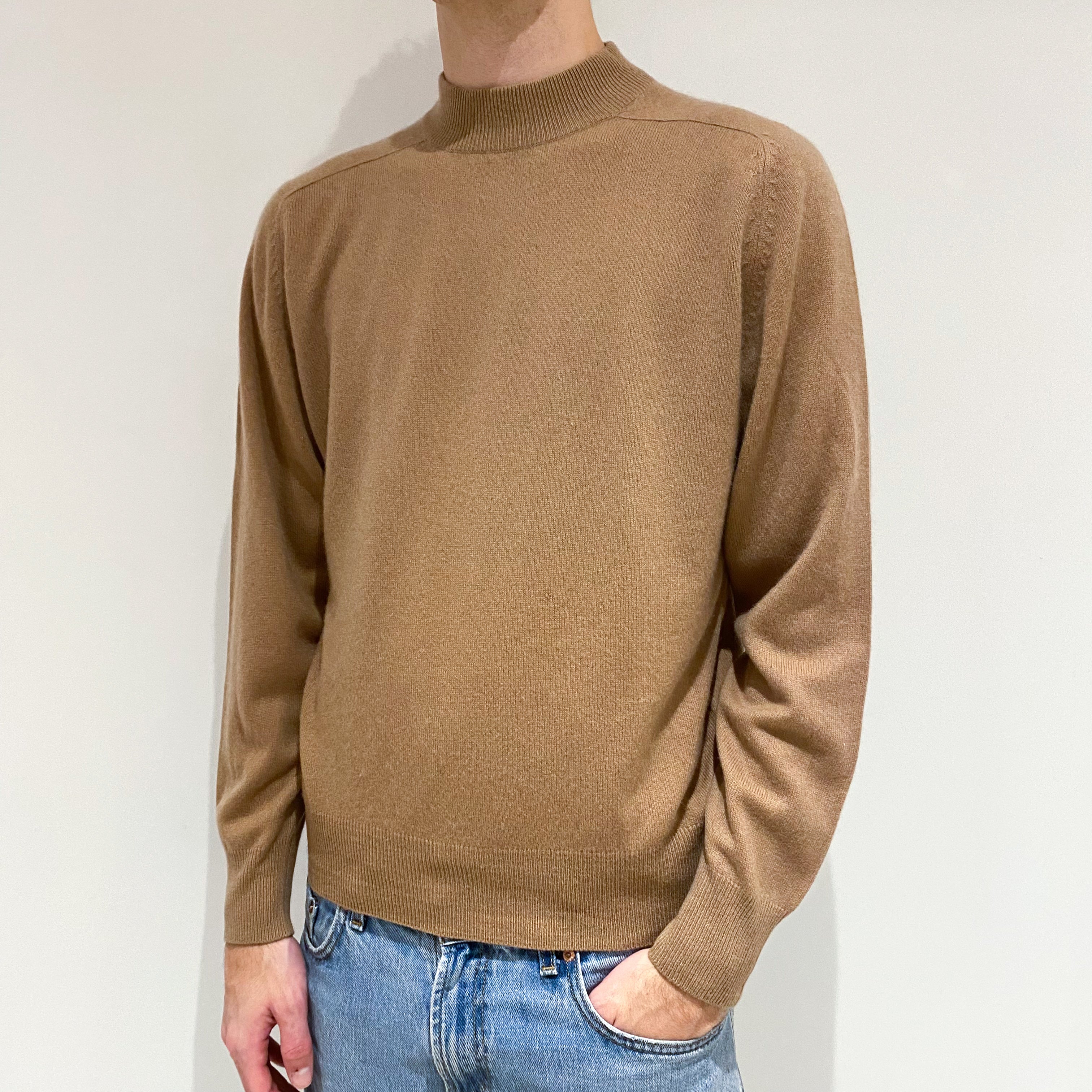 Men's Butterscotch Brown Cashmere Turtle Neck Jumper Large