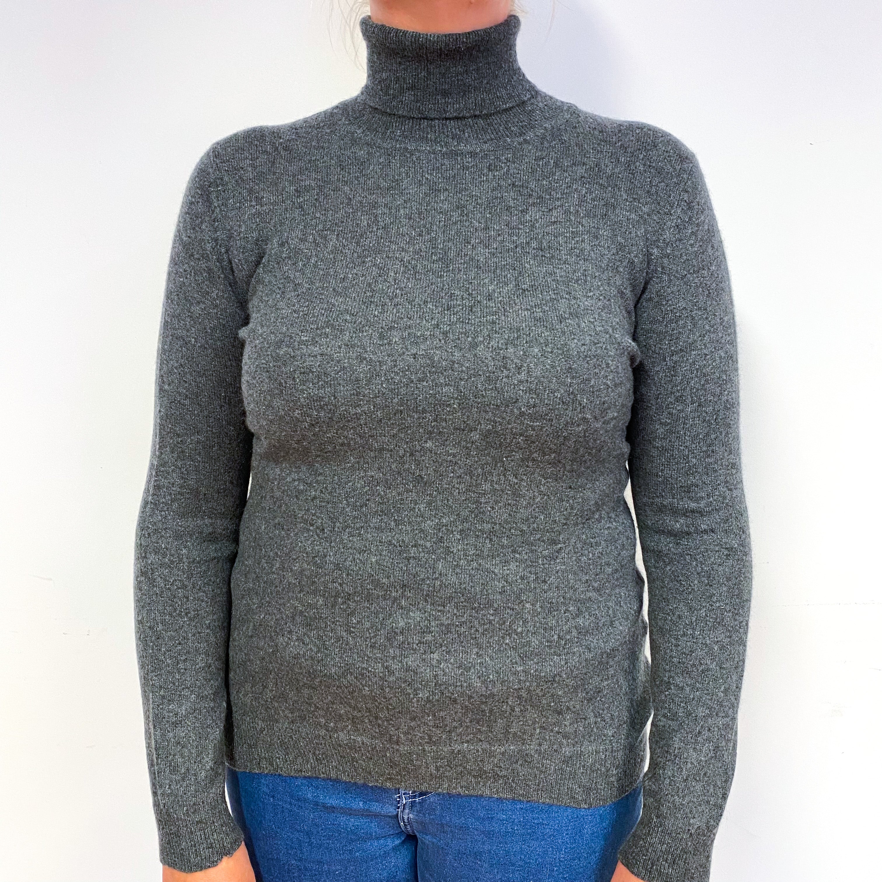 Slate Grey Cashmere Polo Neck Jumper Large