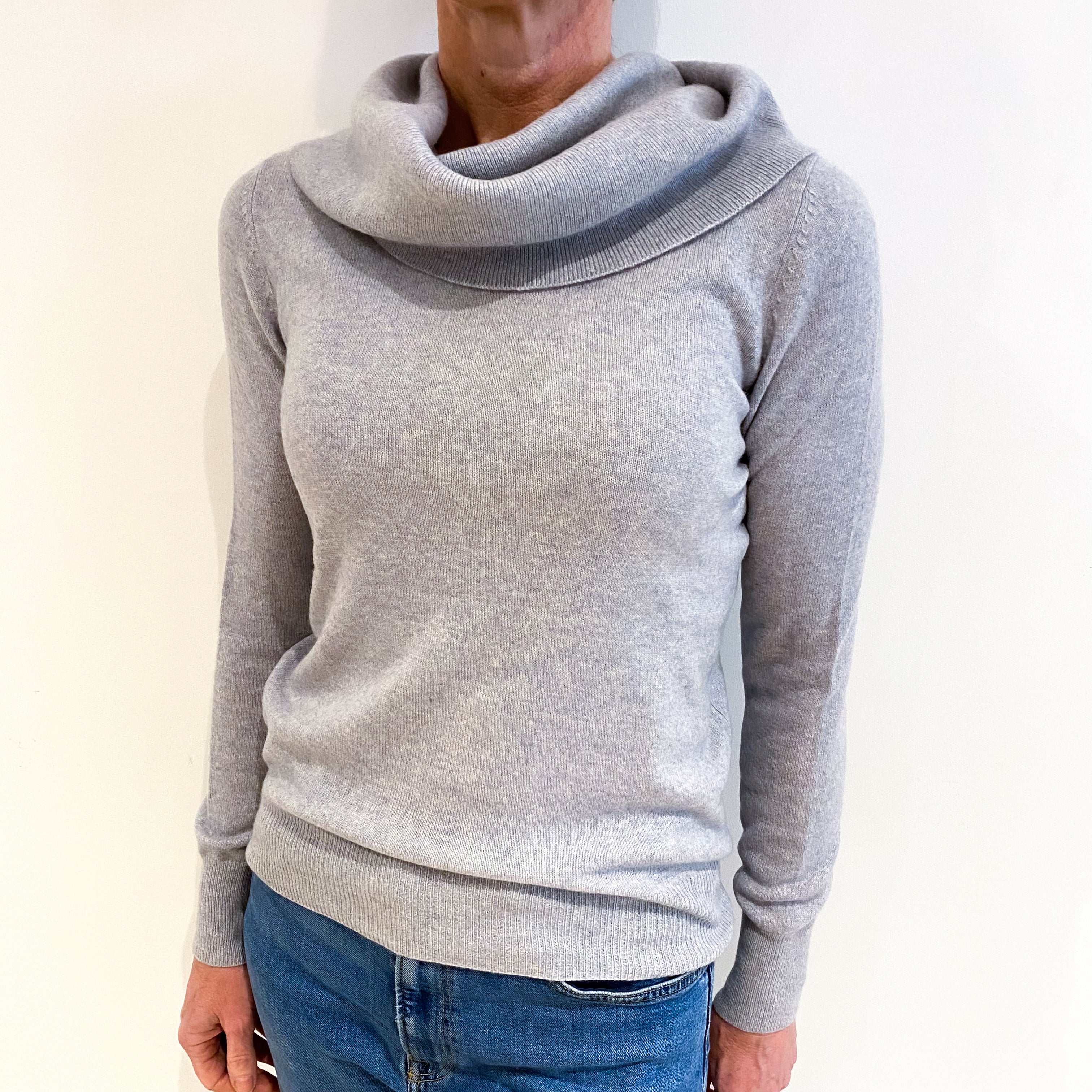 Mist Grey Cashmere Cowl Neck Jumper Small