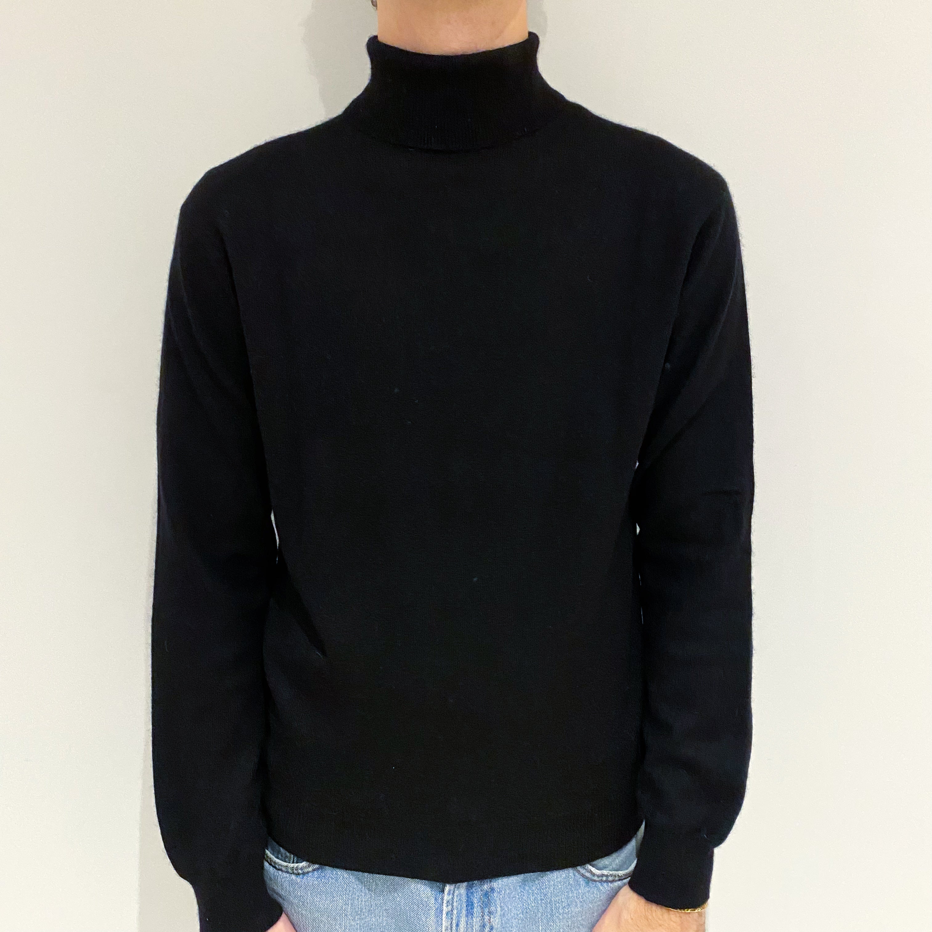 Men's Black Cashmere Polo Neck Jumper Large