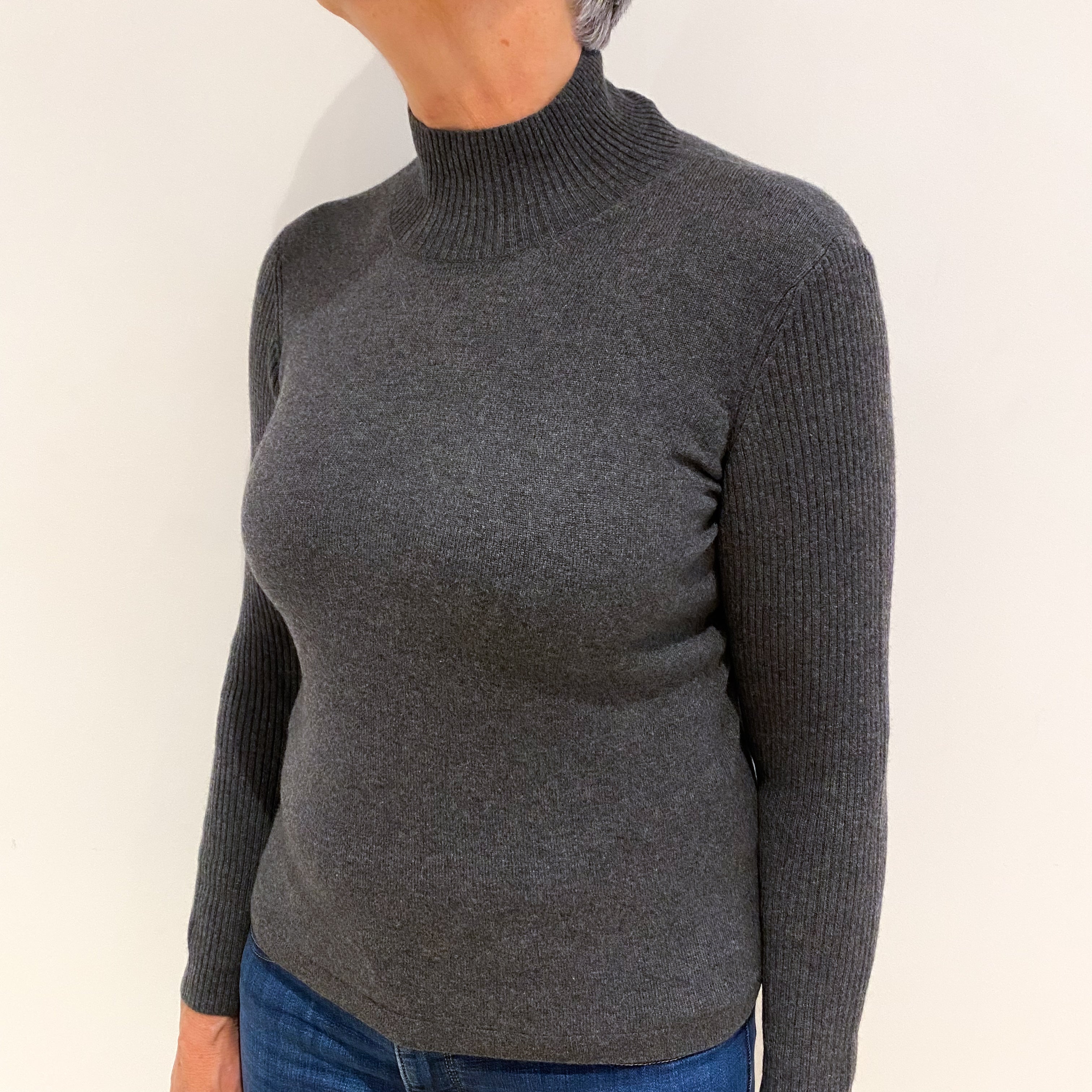 Slate Grey Cashmere Turtle Neck Jumper Medium