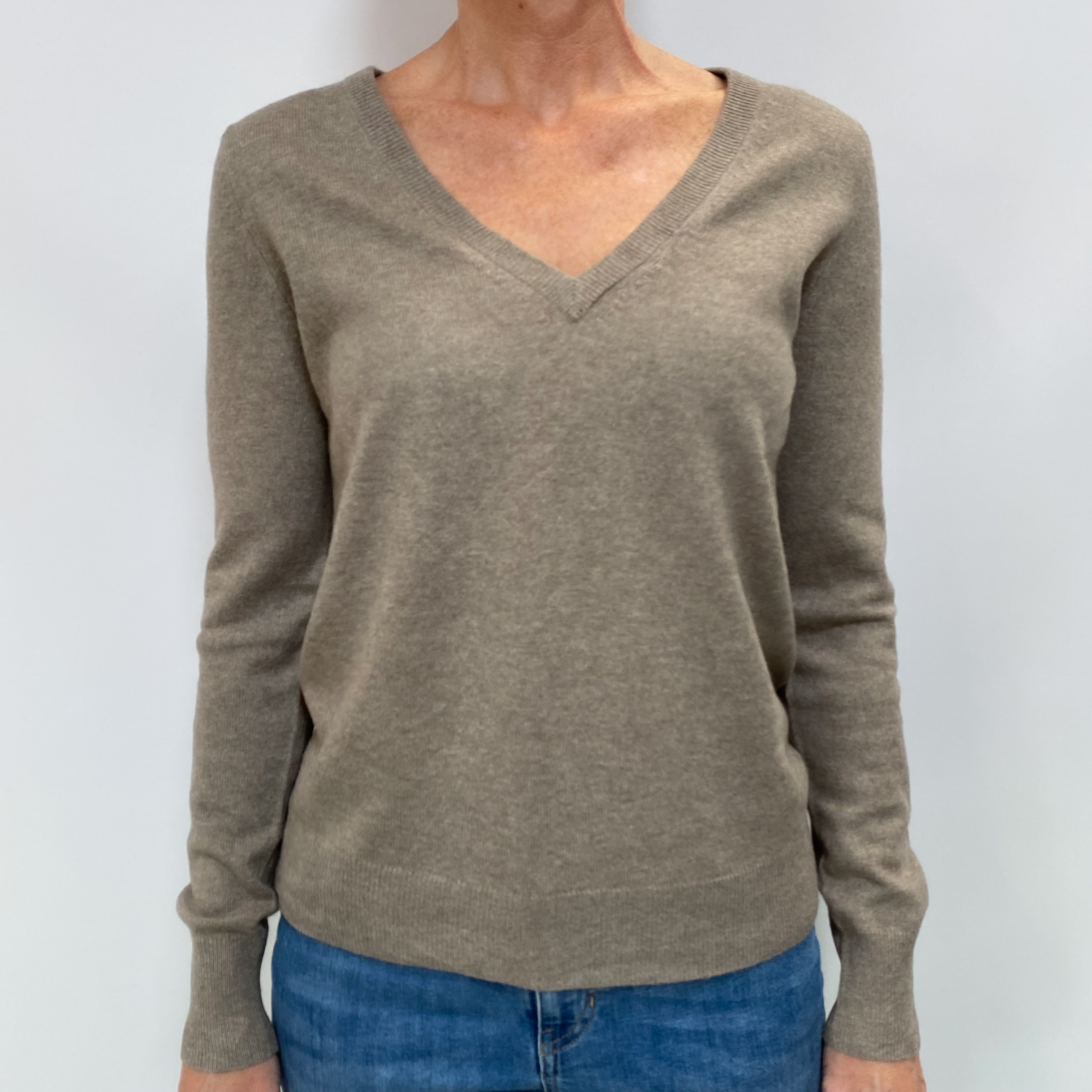 Mink Brown Cashmere V Neck Jumper Small