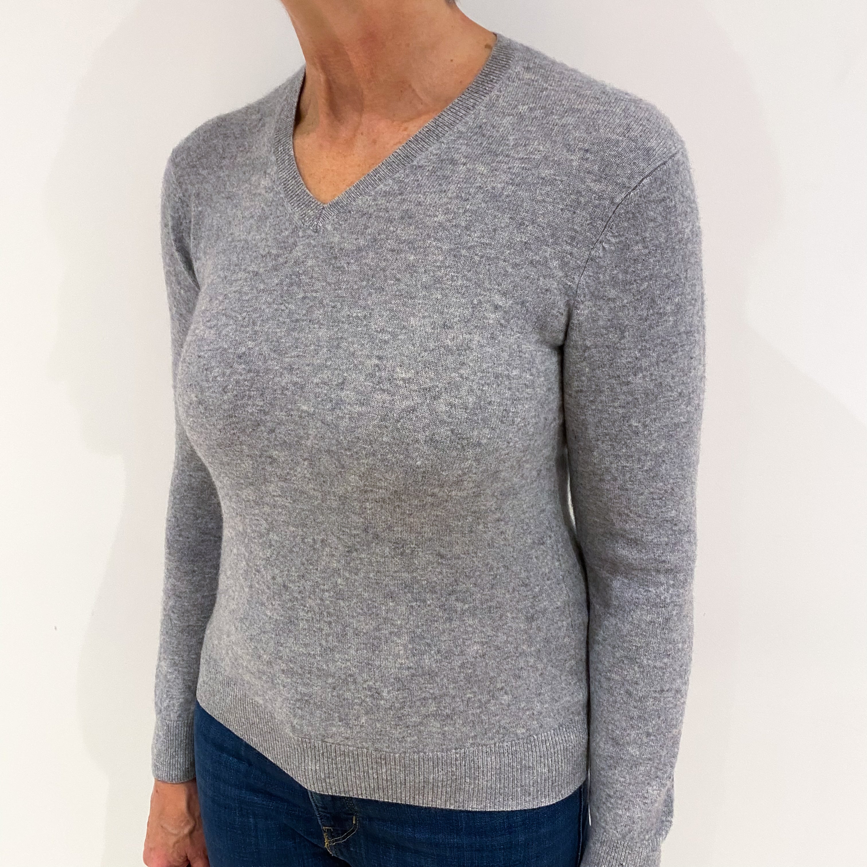 Smoke Grey Cashmere V Neck Jumper Medium