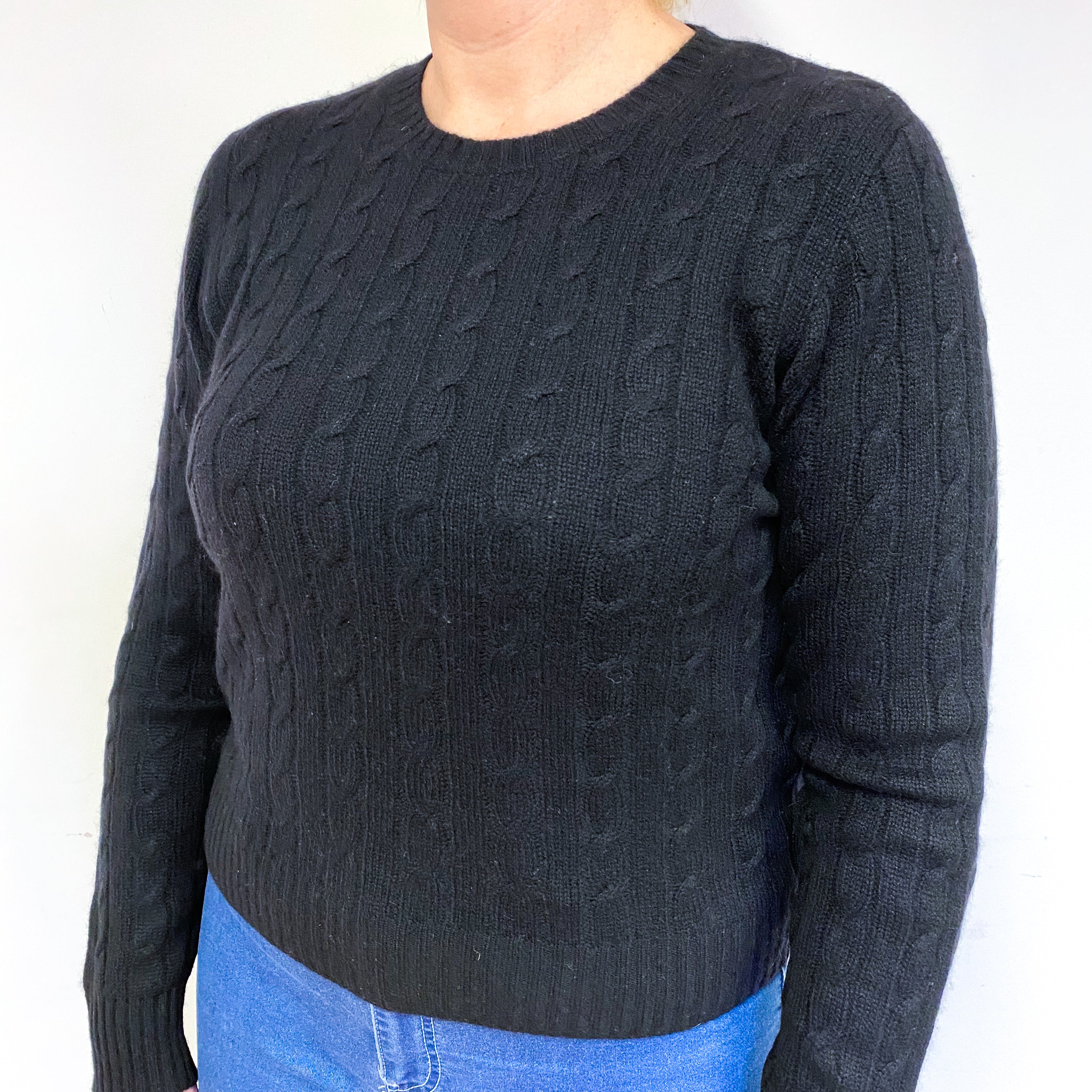 Black Cropped Cashmere Crew Neck Jumper Large