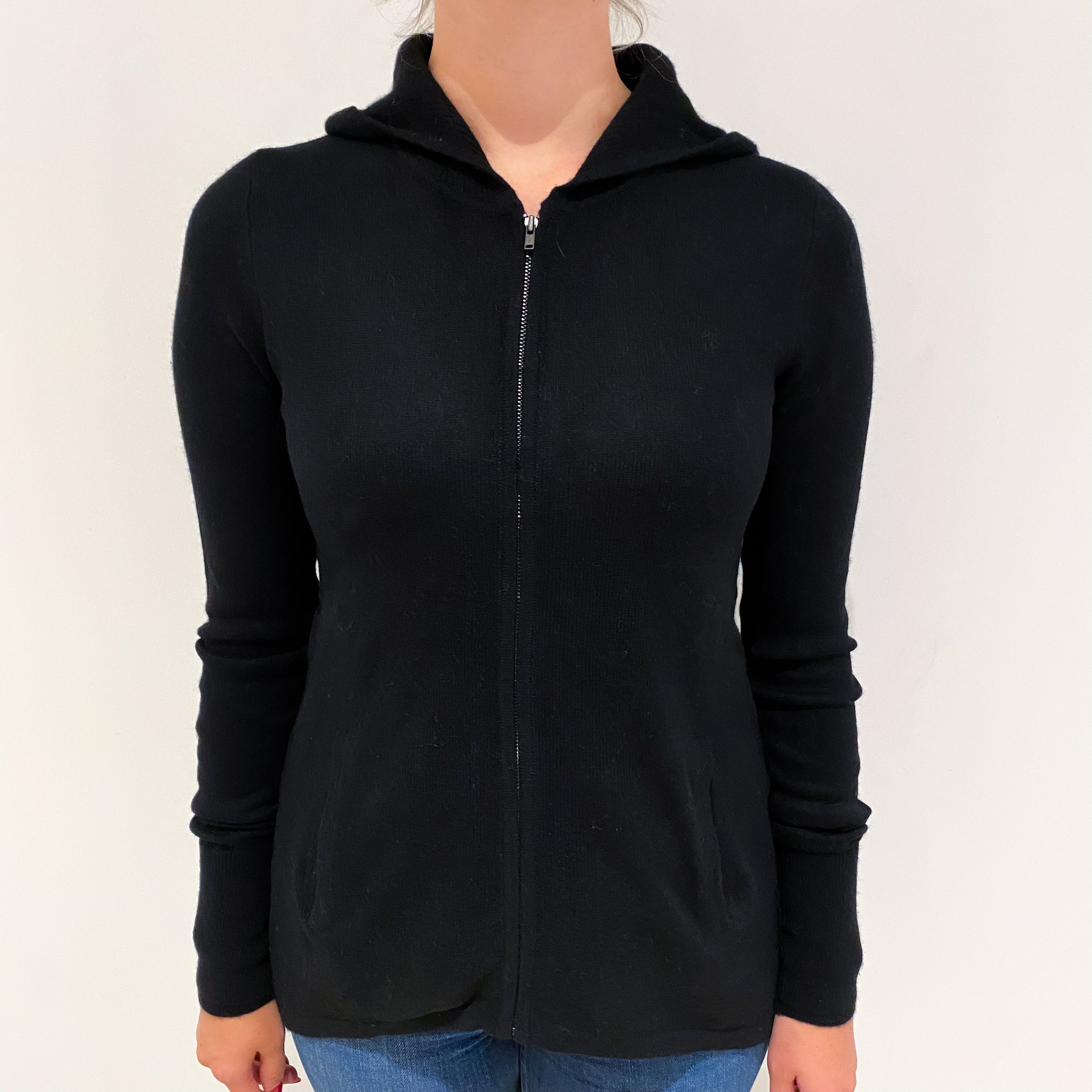 Black Cashmere Zip Up Hoodie Small