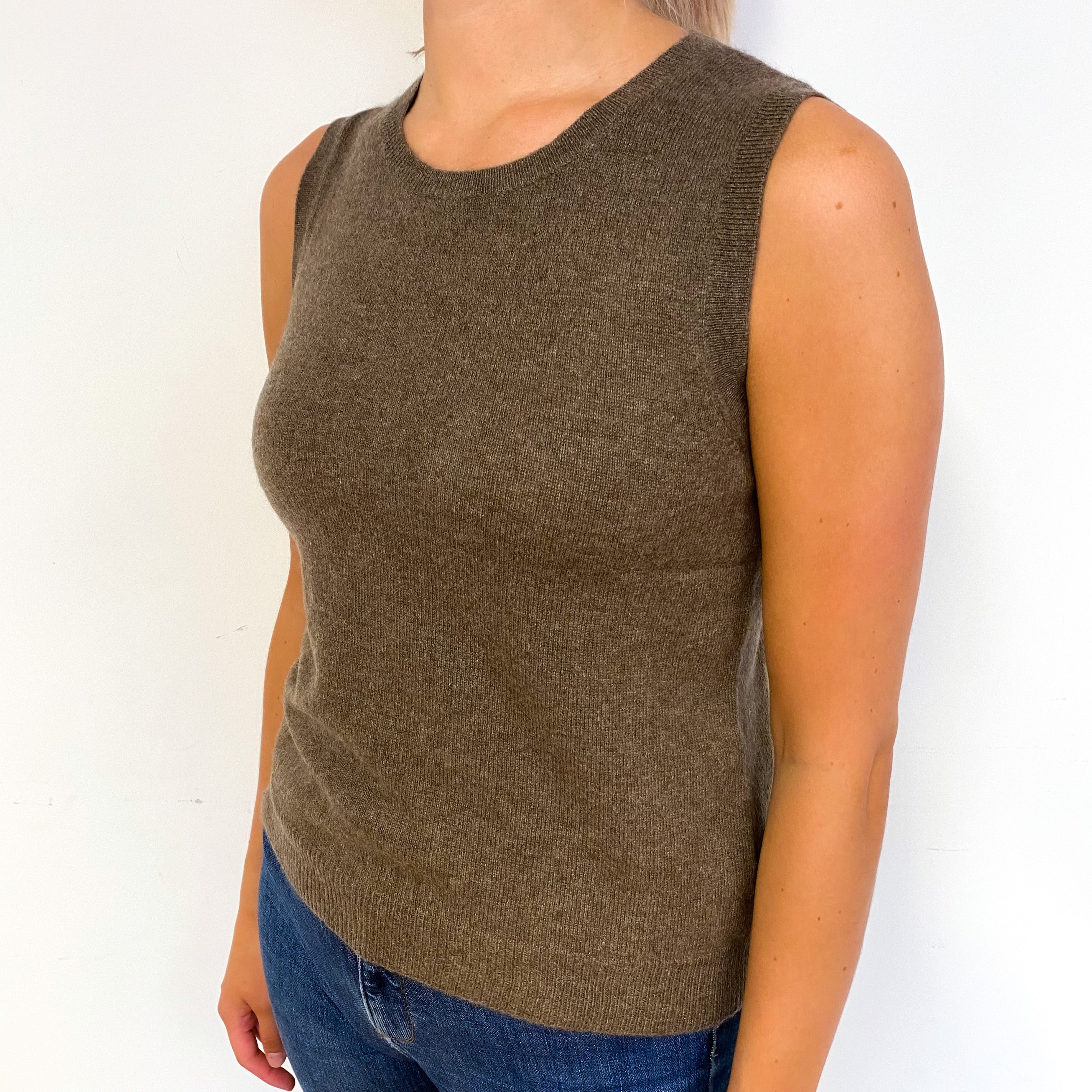 Mushroom Brown Cashmere Crew Neck Tank Top Small