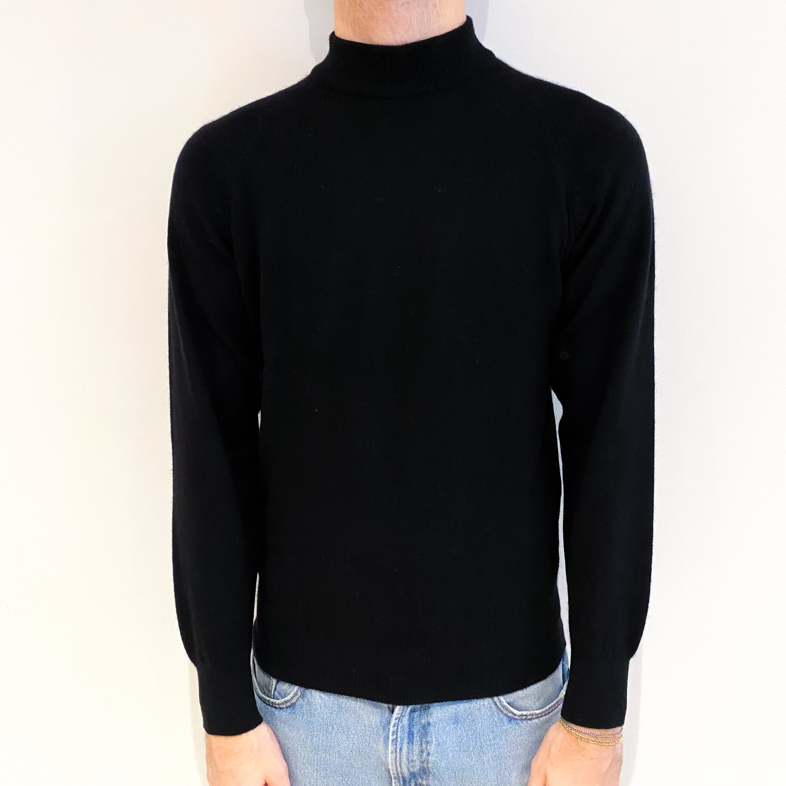 Men's Black Cashmere Turtle Neck Jumper Medium