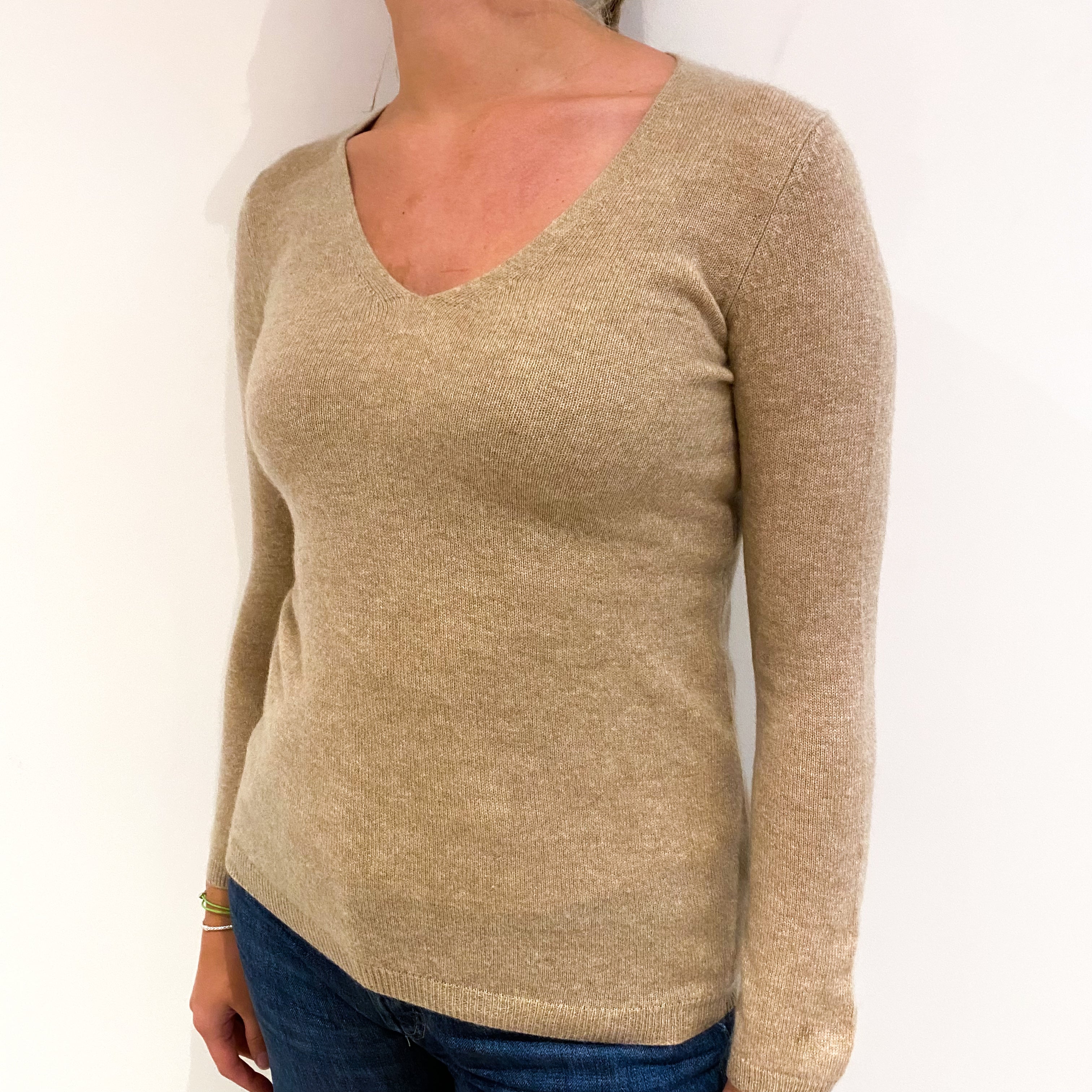 Biscuit Brown Cashmere V-Neck Jumper Small
