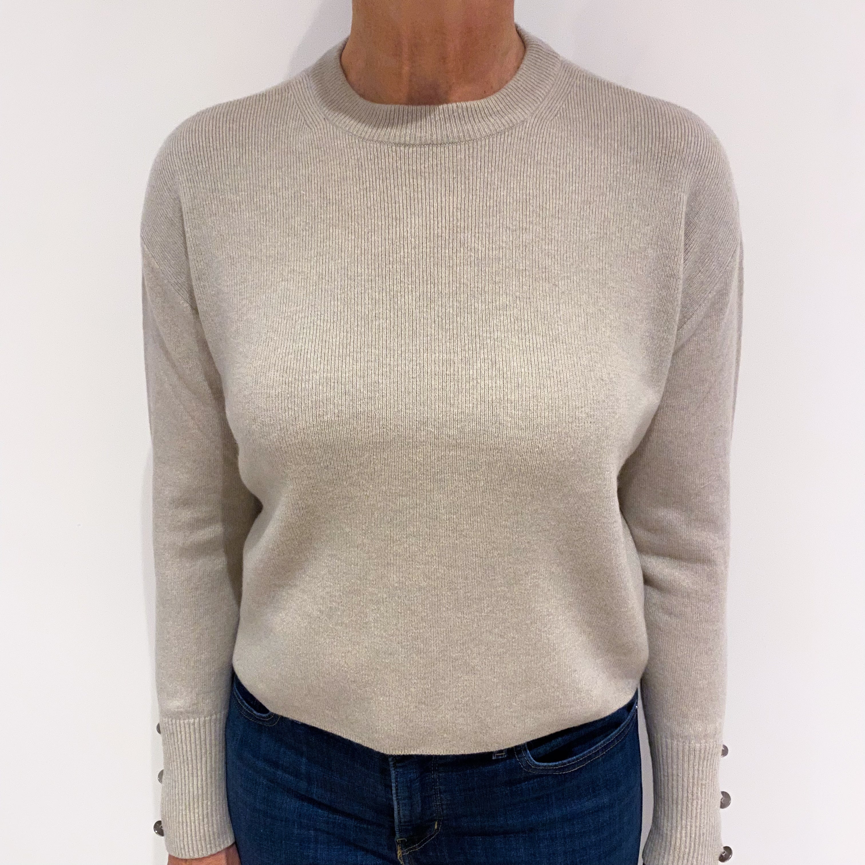 Oatmeal Beige Cashmere Crew Neck Jumper Medium