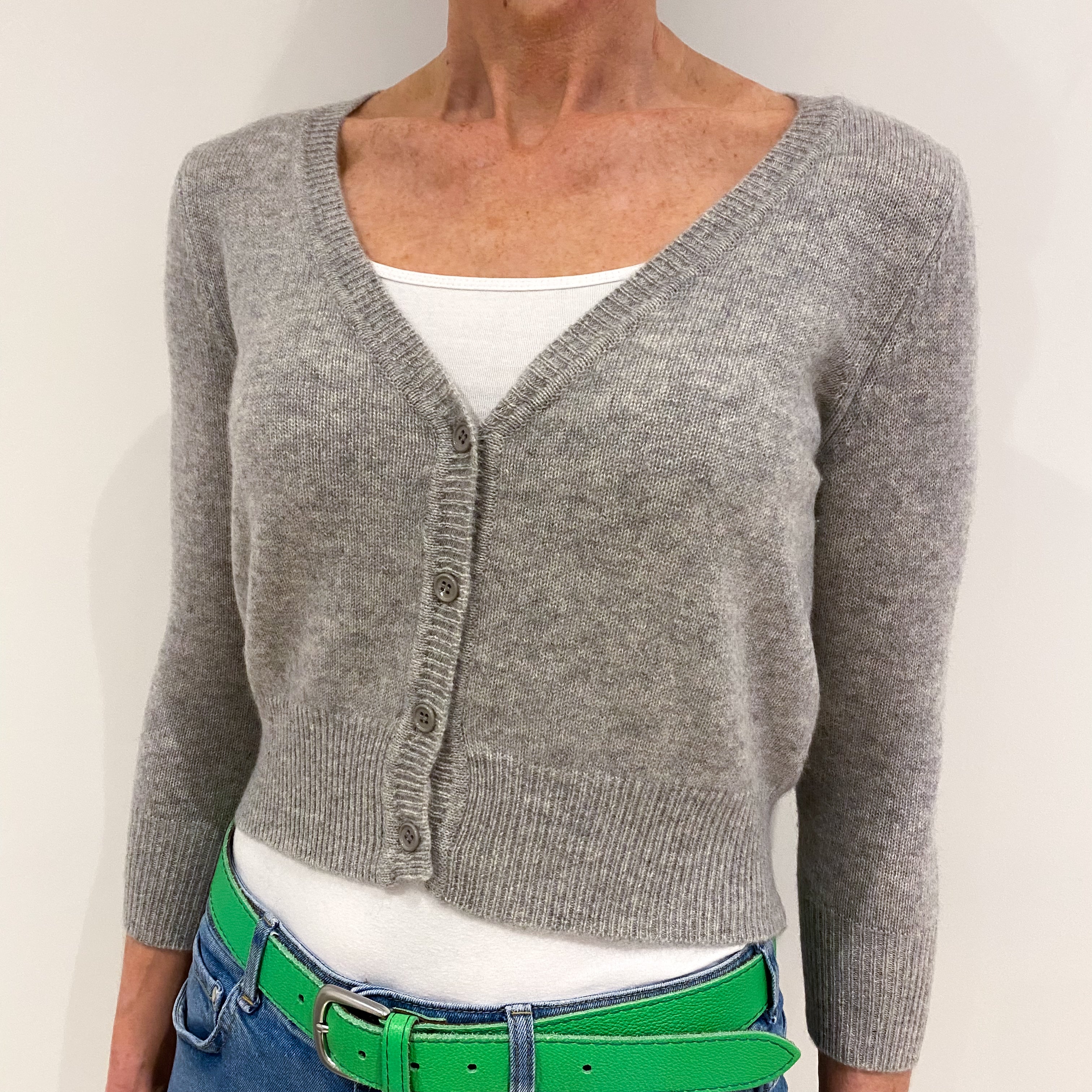 Smoke Grey Cashmere V Neck Cardigan Small