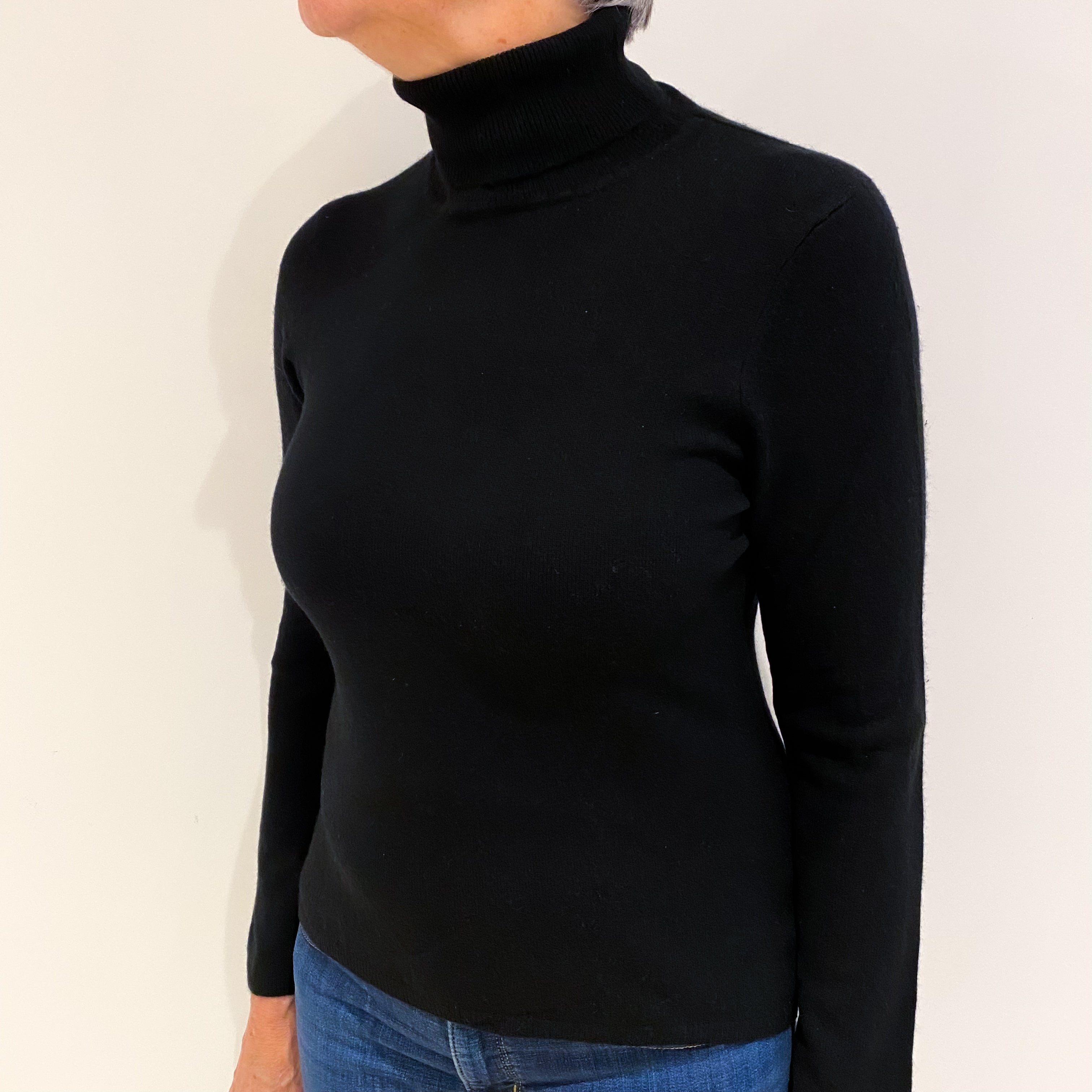 Black Cashmere Polo Neck Jumper Medium