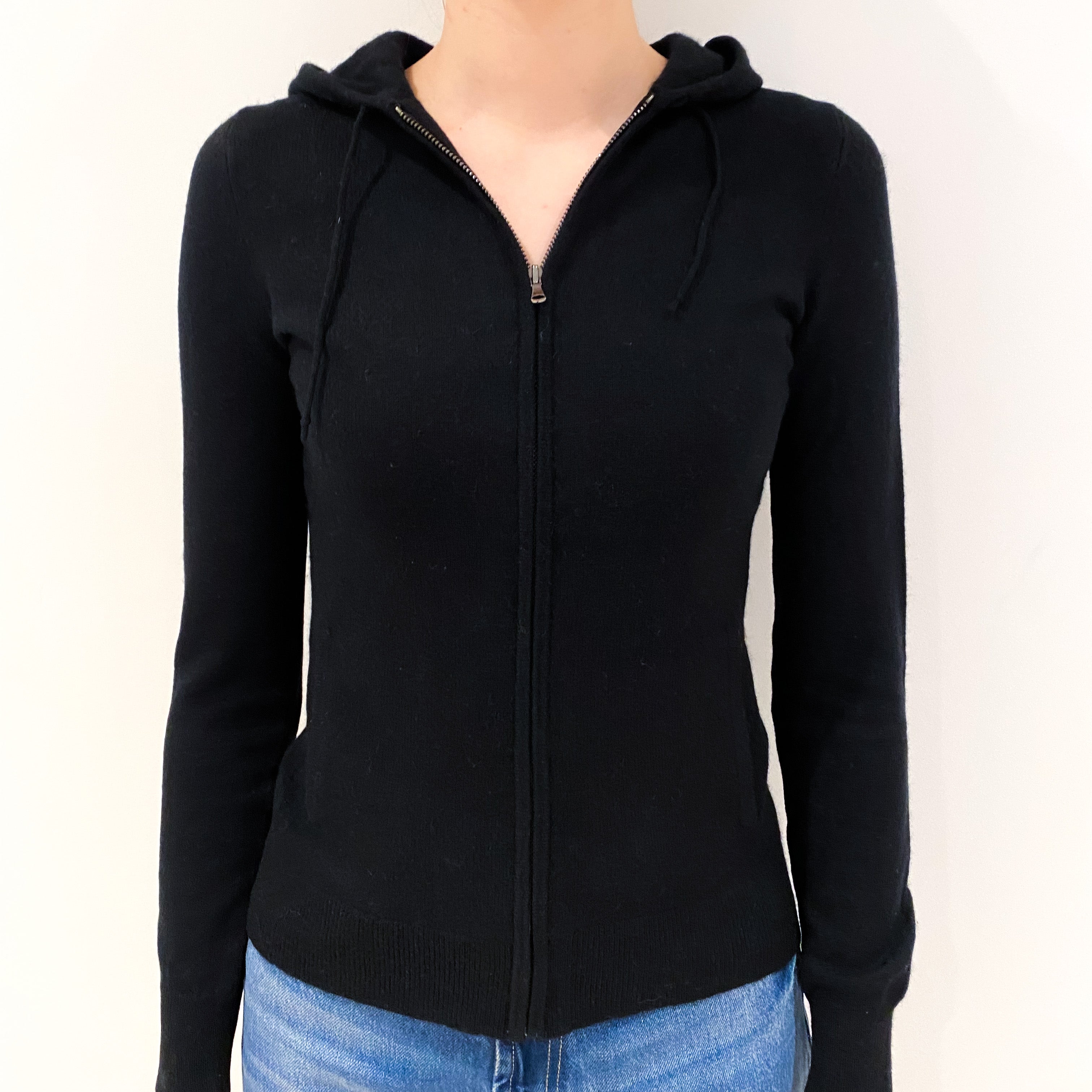 Black Cashmere Zip Up Hooded Jumper Extra Small