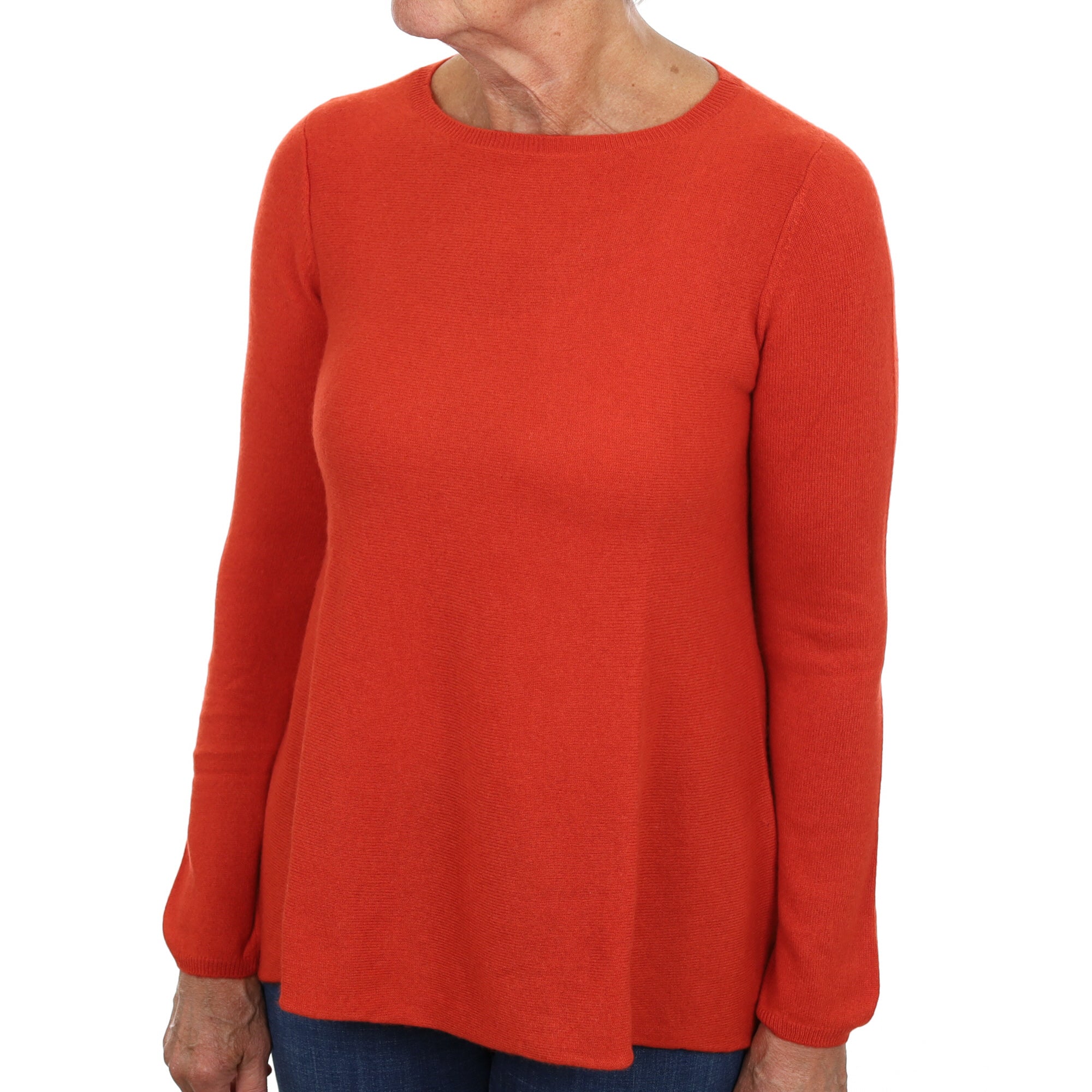 Burnt Orange Cashmere Flared Crew Neck Jumper Medium