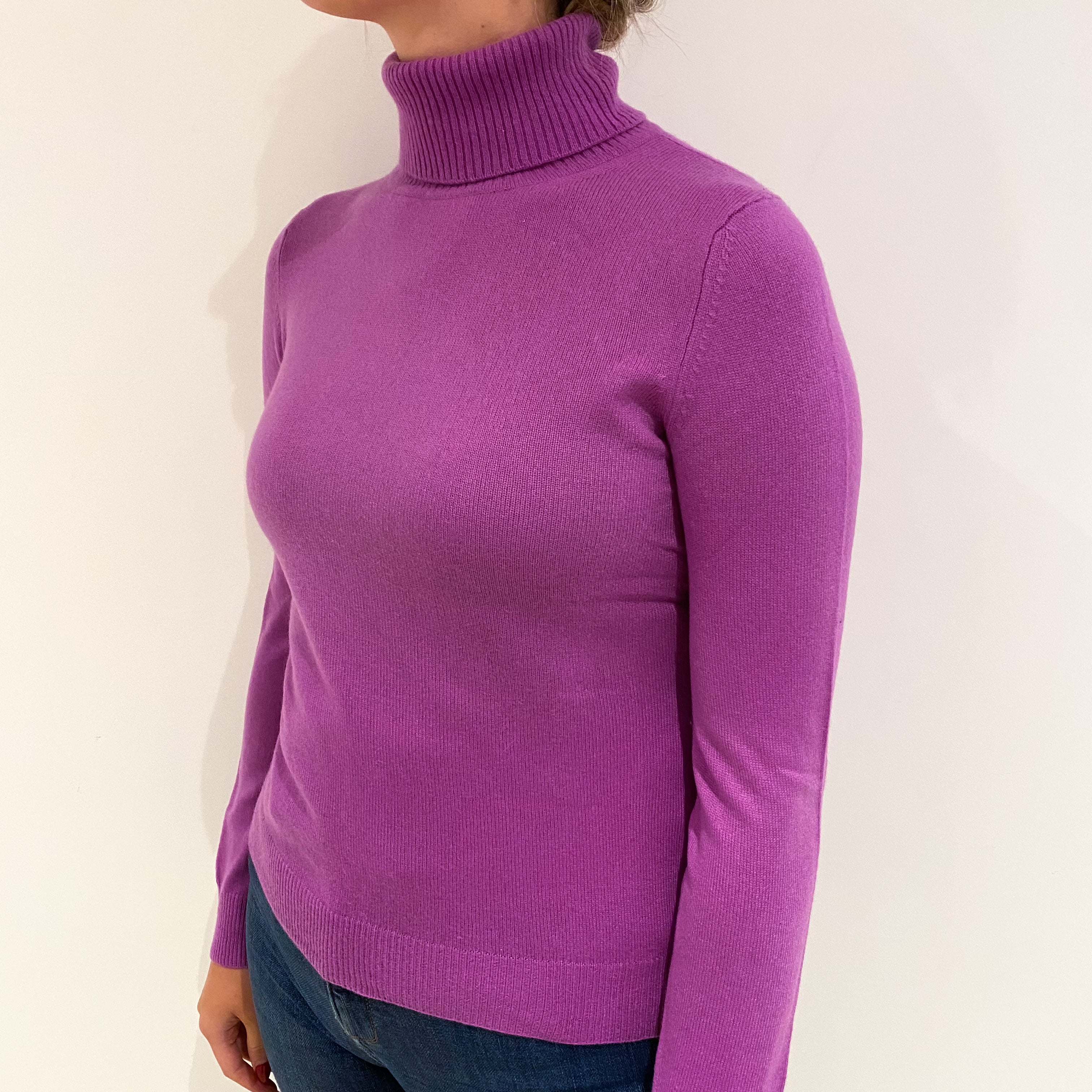 Loganberry Purple Cashmere Polo Neck Jumper Small