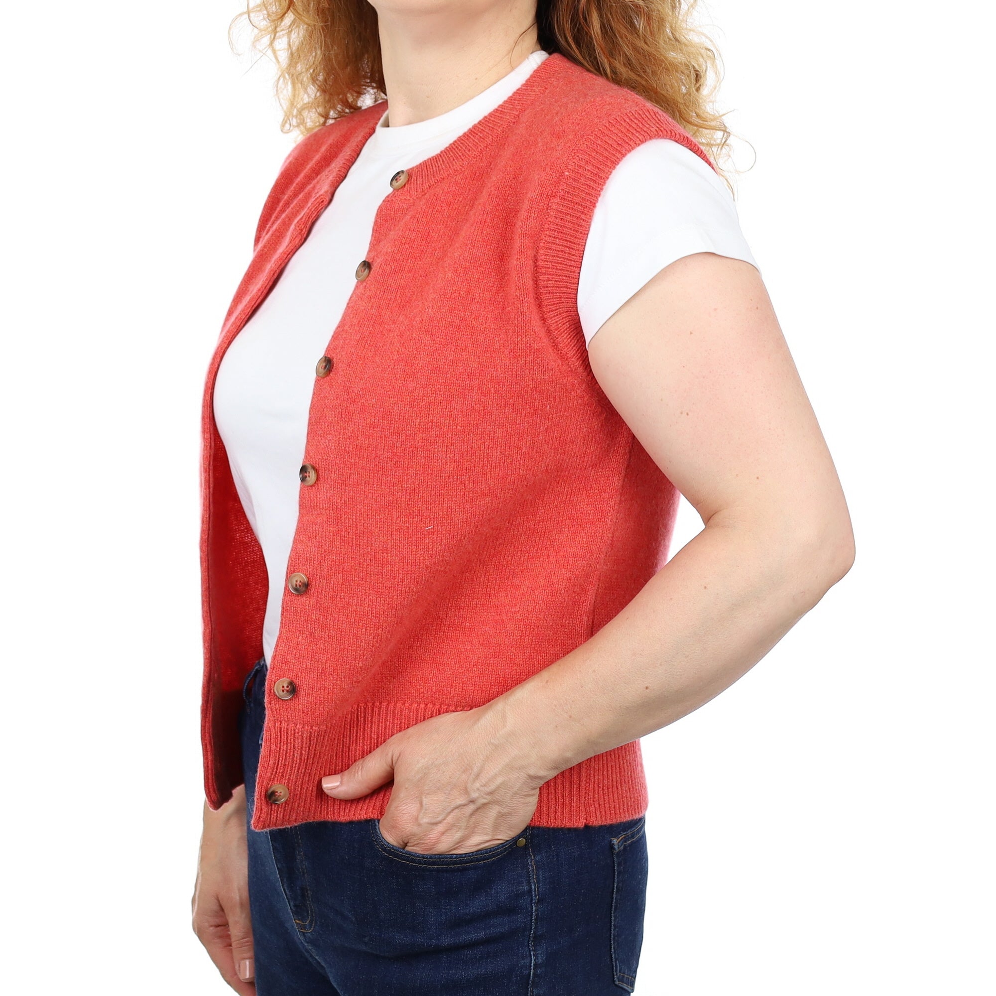 Brand New Watermelon Orange Luxury Cashmere Crew Neck Waistcoat Medium UK 12-14