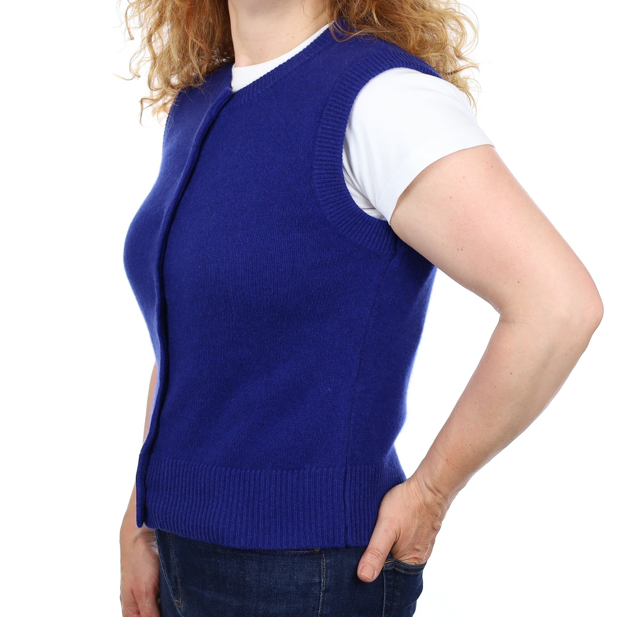 Brand New Lapis Blue Luxury Cashmere Crew Neck Waistcoat Medium UK 12-14