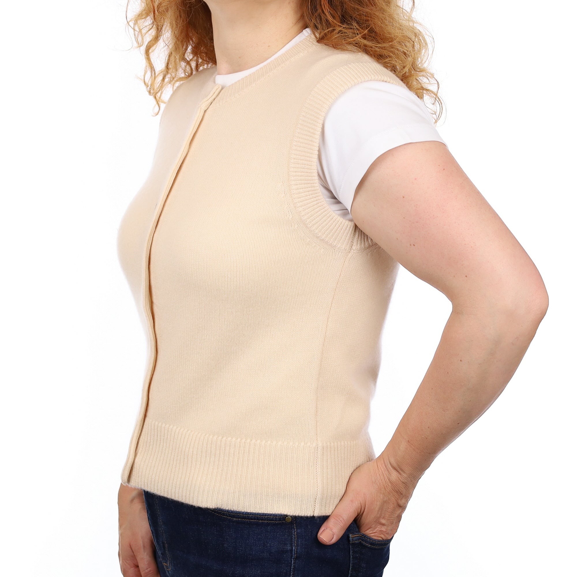 Brand New Vanilla Cream Luxury Cashmere Crew Neck Waistcoat Medium UK 12-14