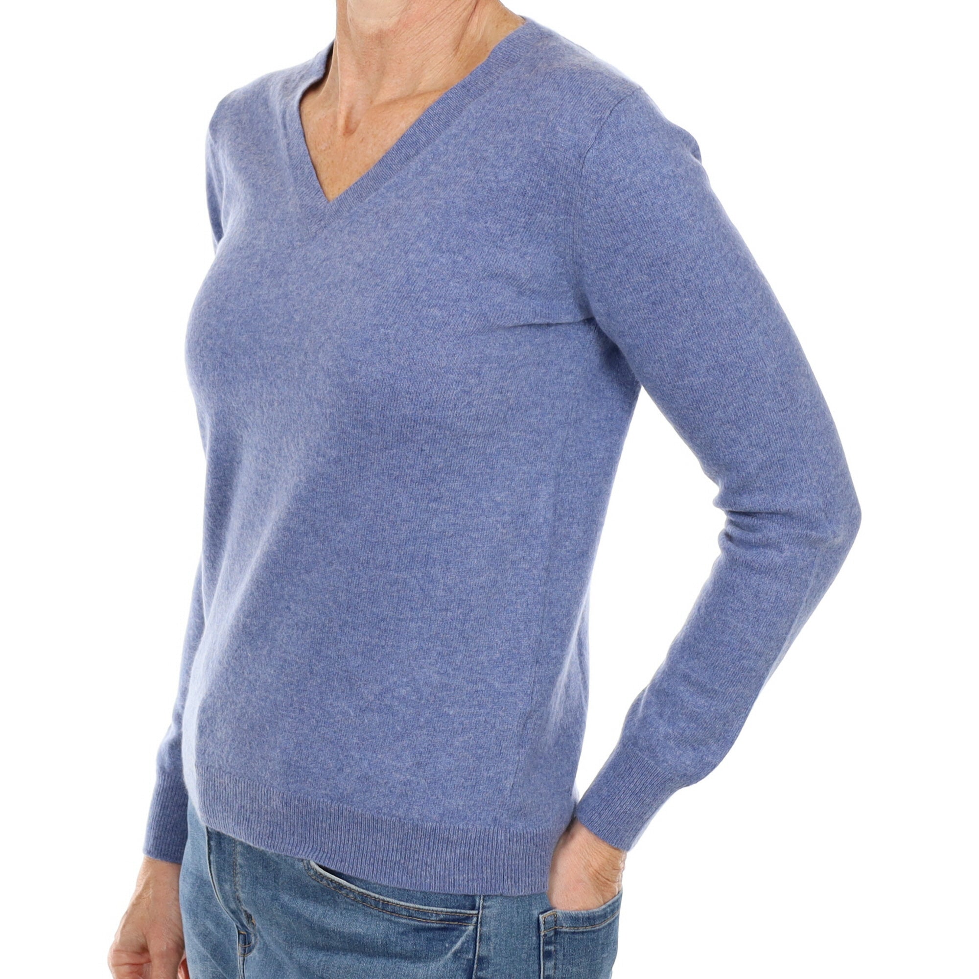 Denim Blue Cashmere V Neck Jumper Small
