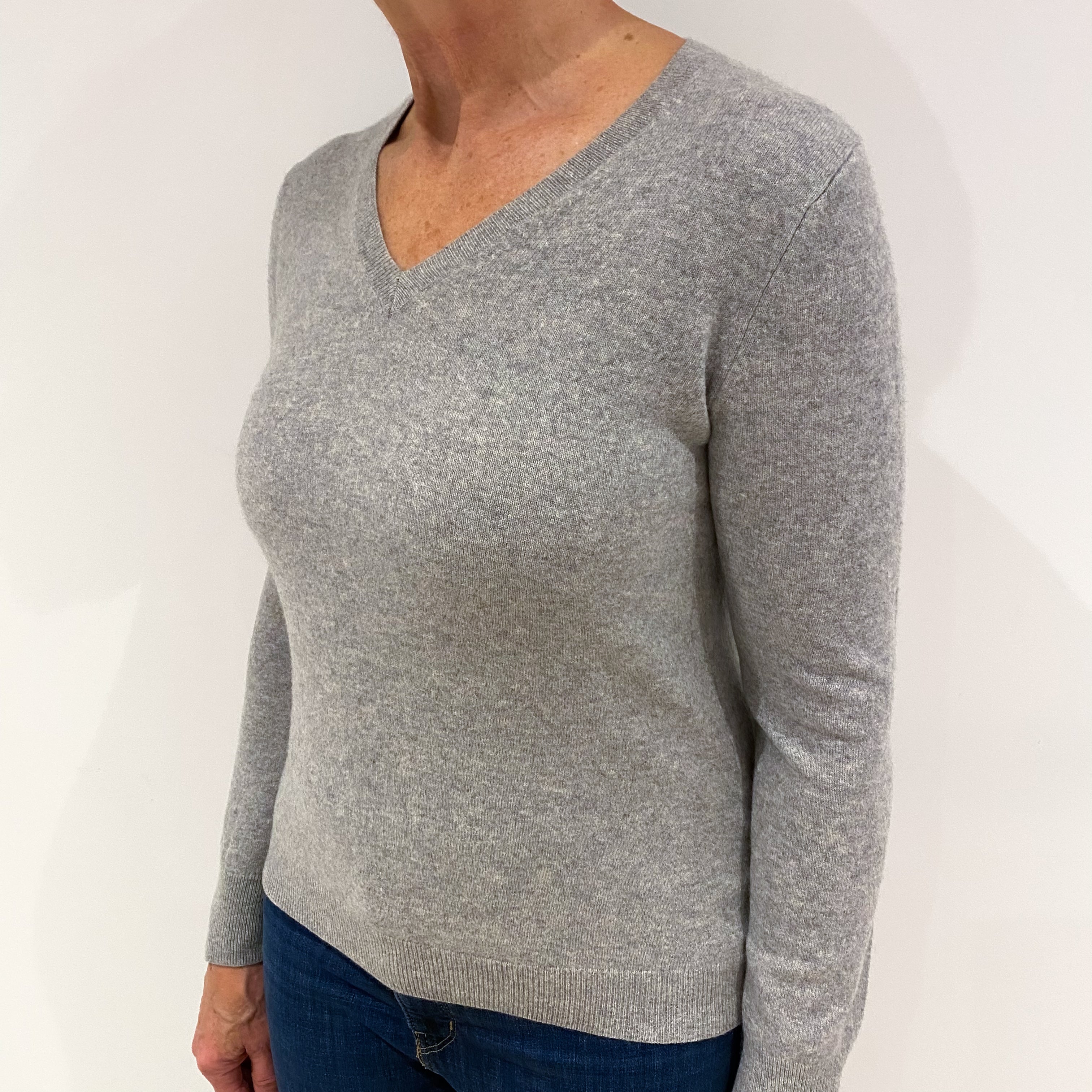 Smoke Grey Cashmere V Neck Jumper Medium