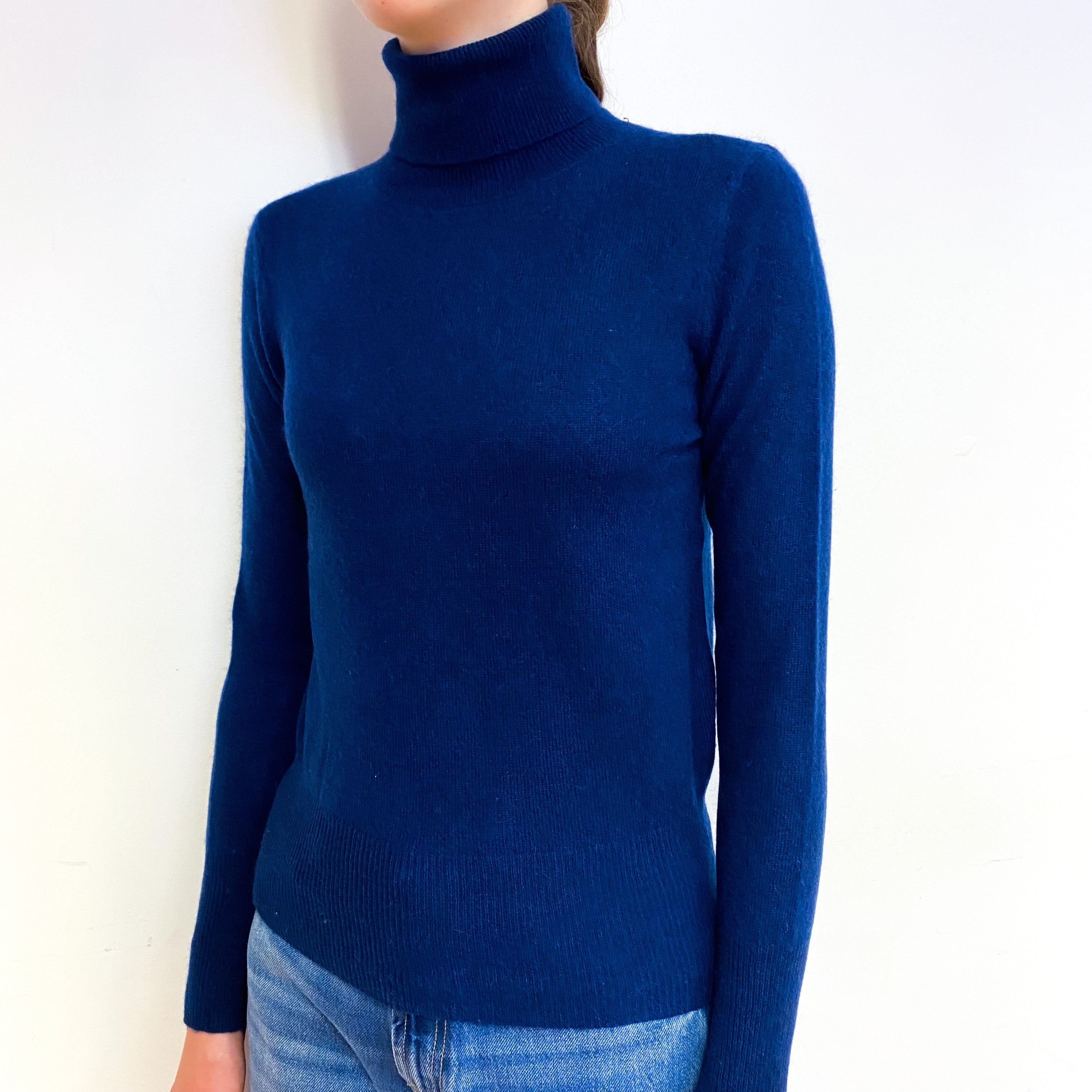 Navy Blue Cashmere Polo Neck Jumper Extra Small
