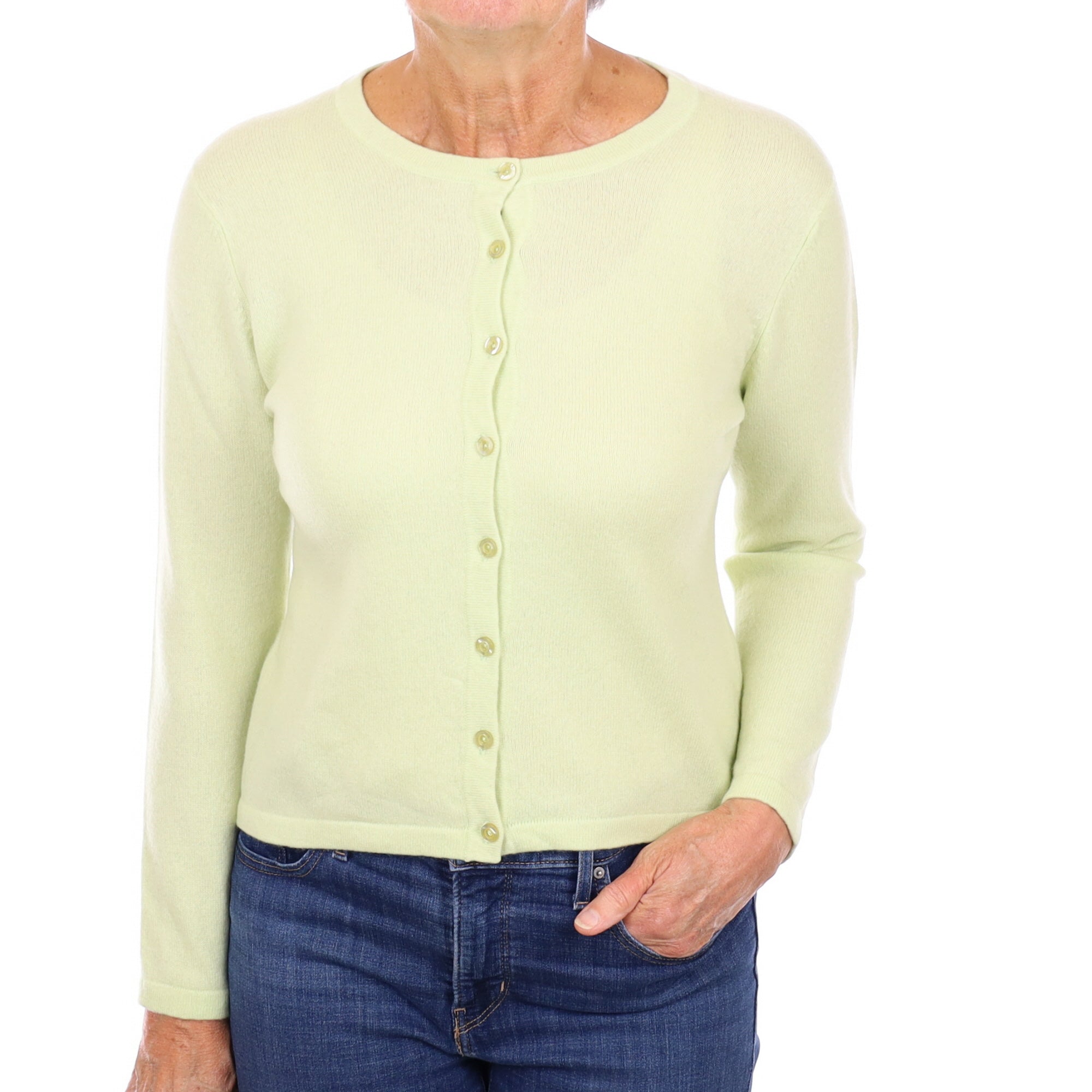Soft Lime Cashmere Crew Neck Cardigan Medium