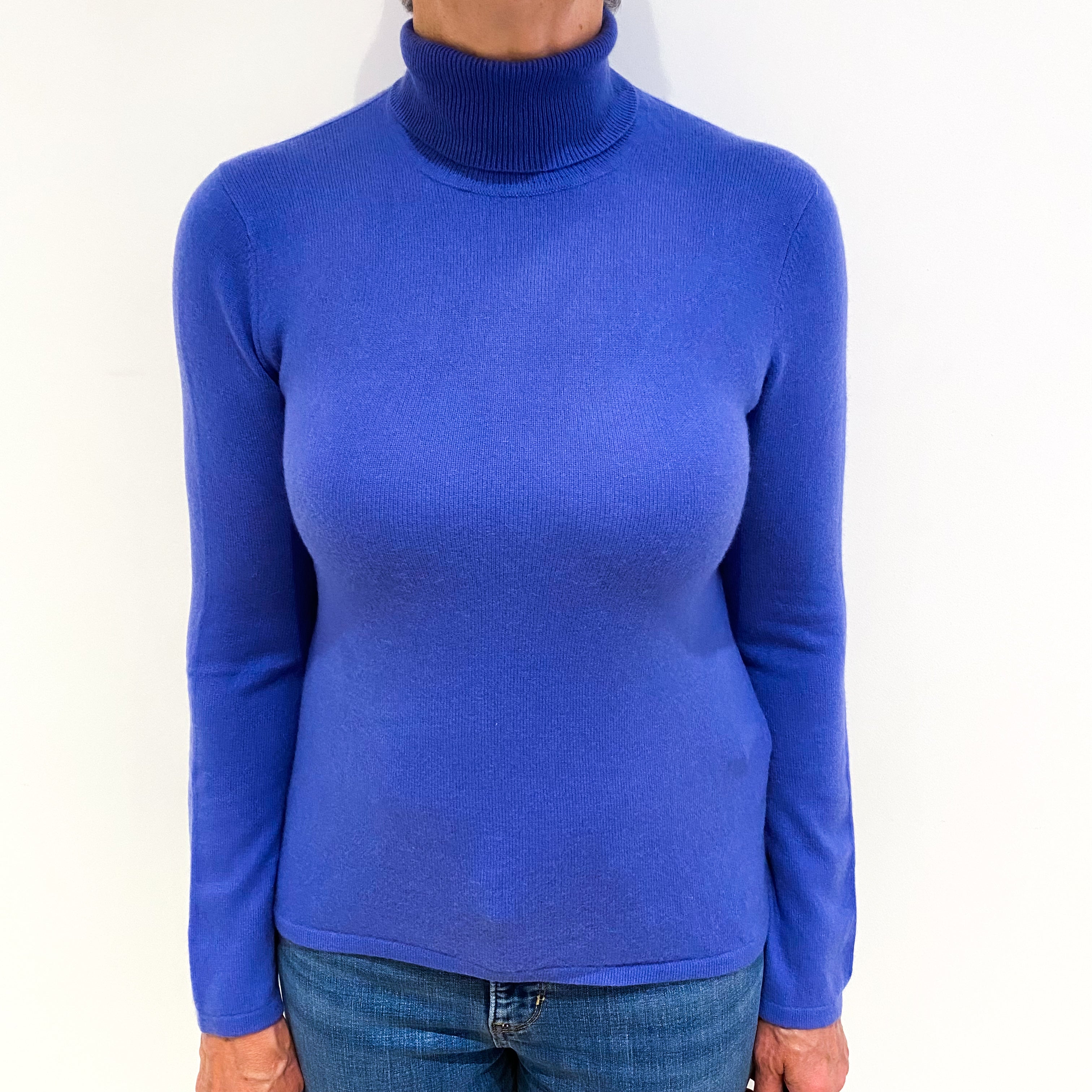 Bluebell Purple Cashmere Polo Neck Jumper Medium