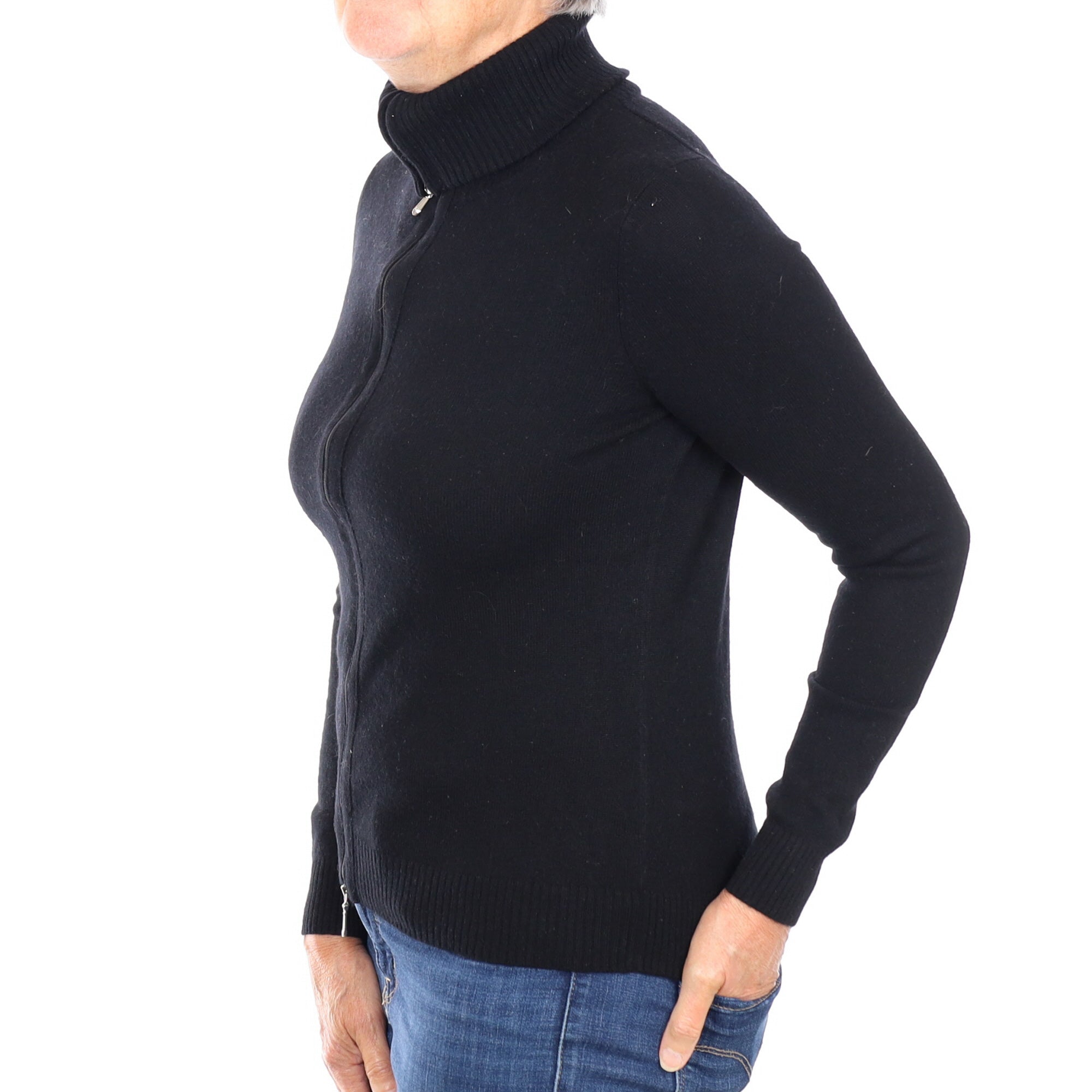 Black Cashmere Zip Up Cardigan Medium