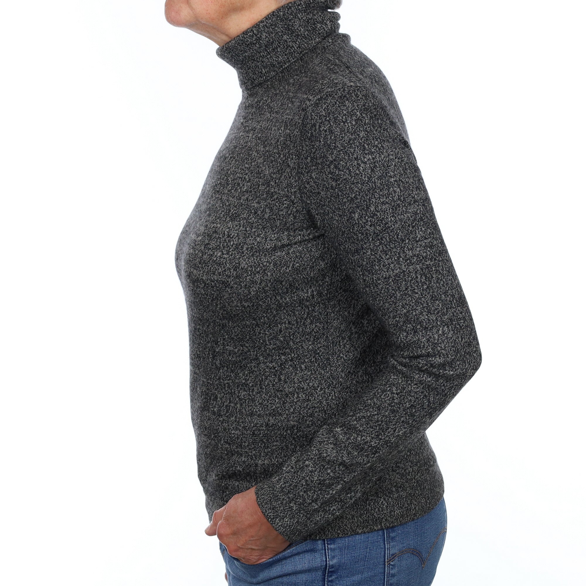 Charcoal Grey Marl Cashmere Polo Neck Jumper Medium