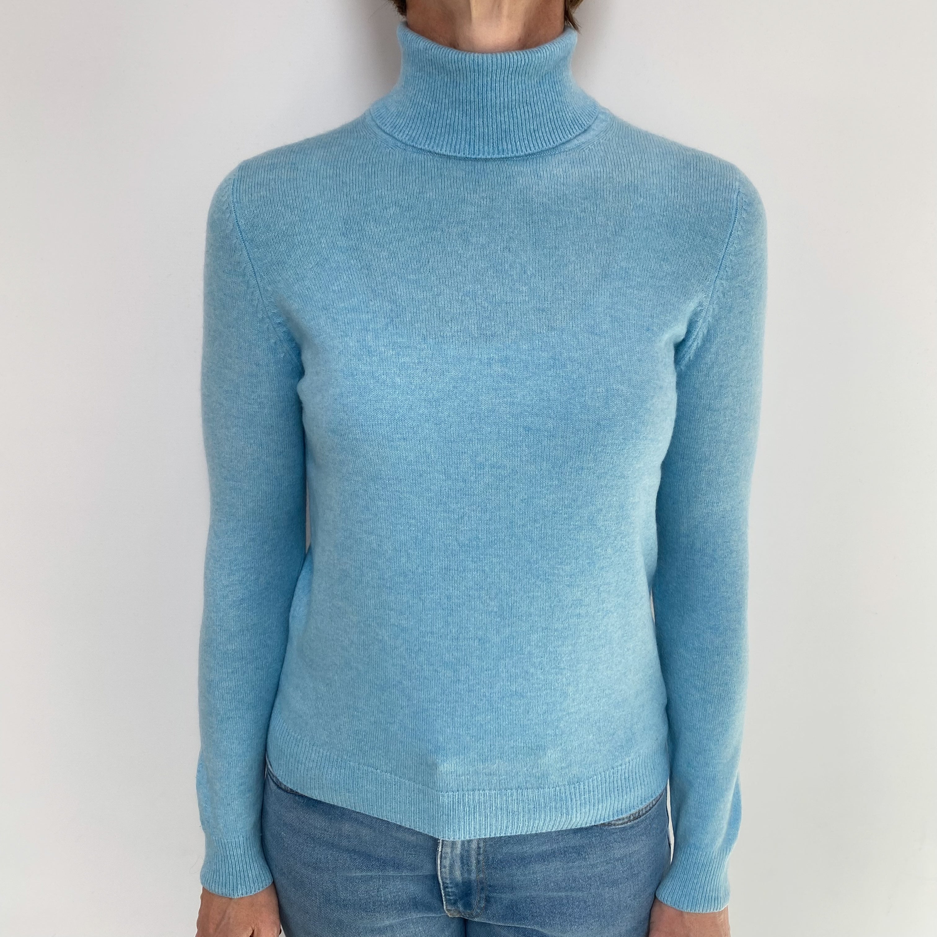 Opal Blue Cashmere Polo Neck Jumper Small