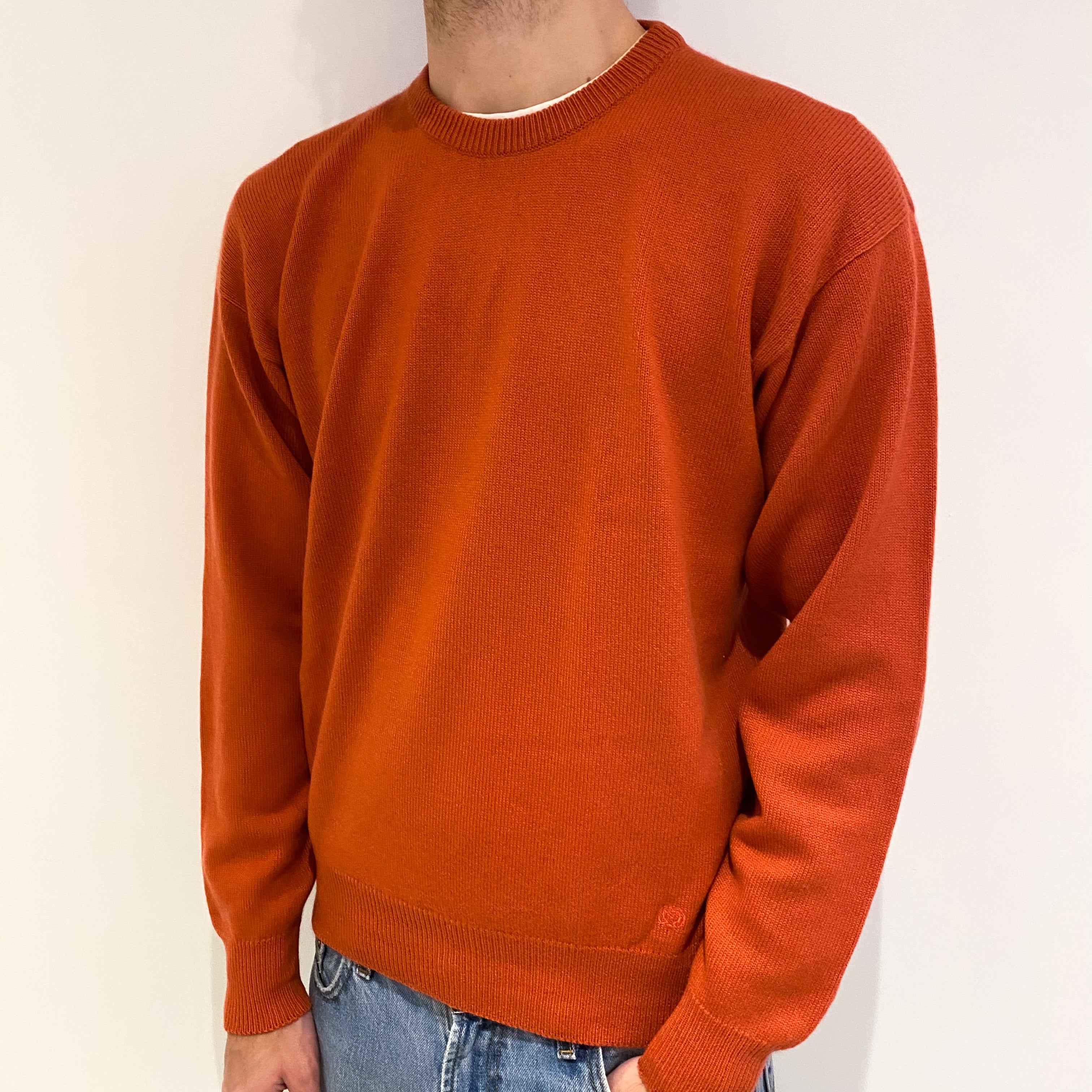 Men's Milaschön Watermelon Orange Cashmere Crew Neck Jumper Large