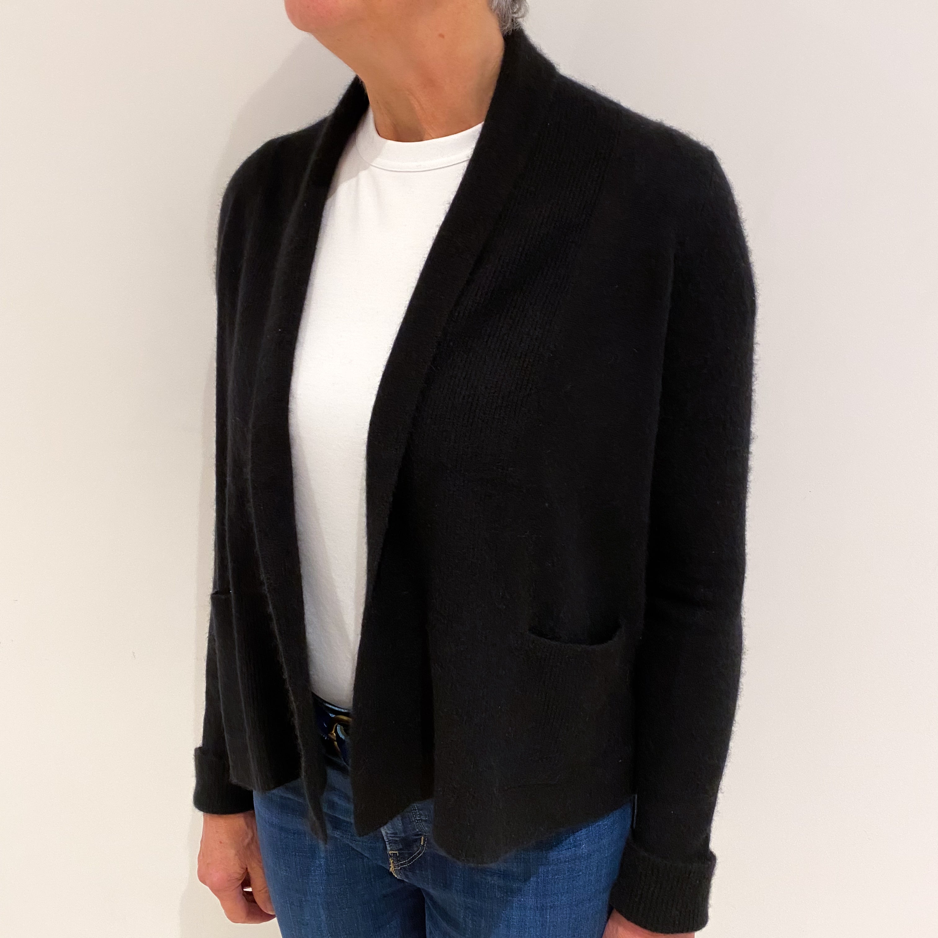 Black Edge To Edge Cashmere Cardigan Medium