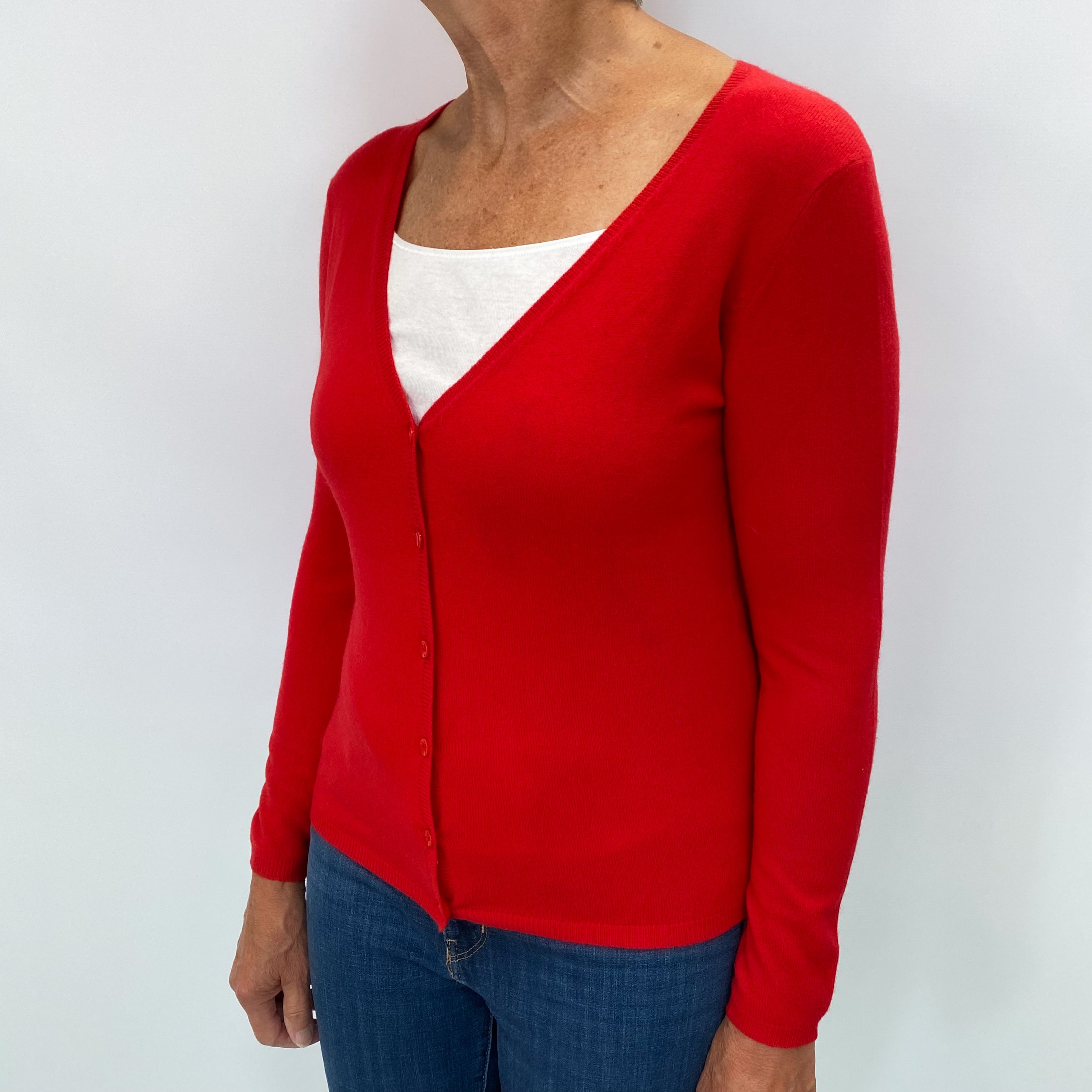 Vermillion Red Cashmere V Neck Cardigan Medium