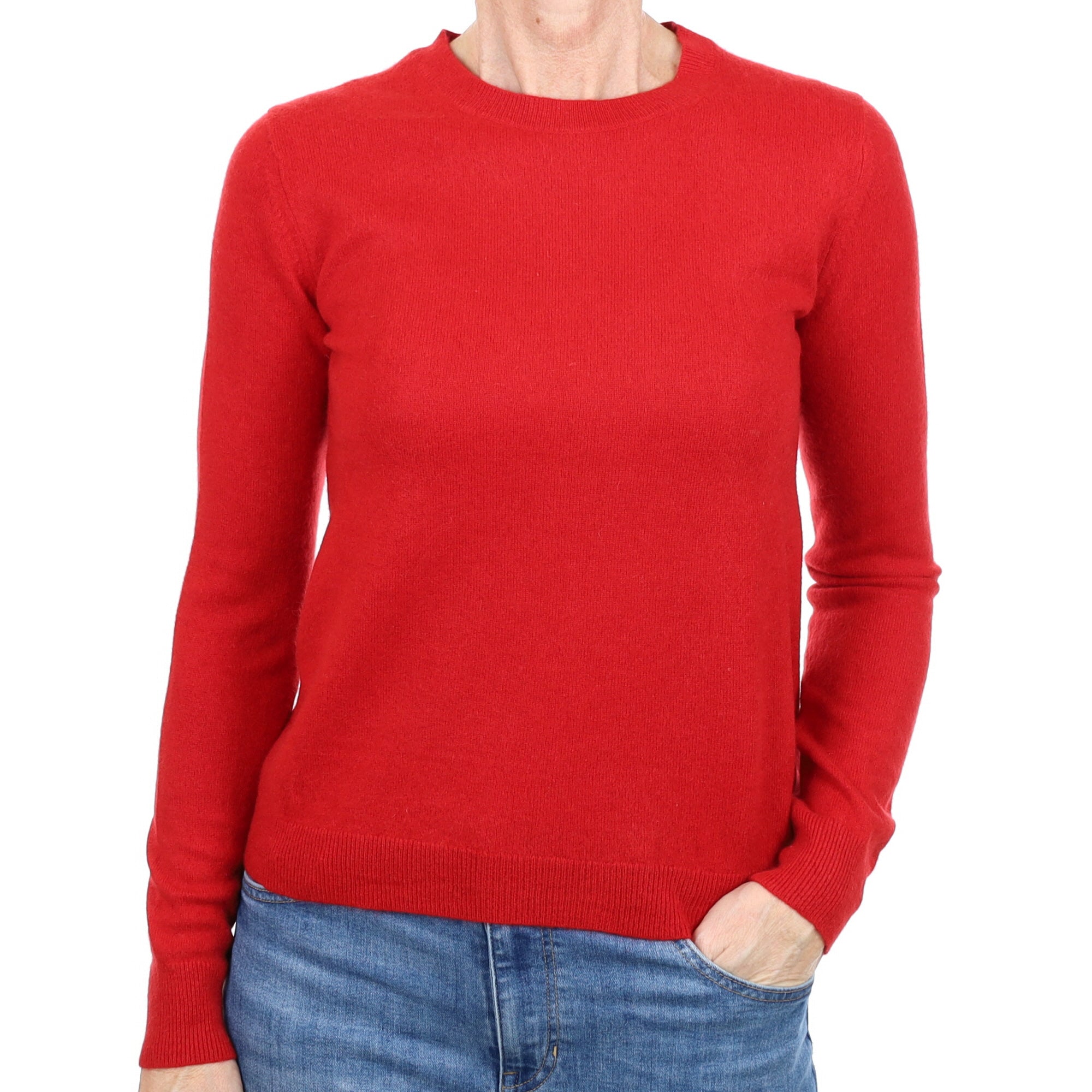 Scarlet Red Cashmere Crew Neck Jumper Small