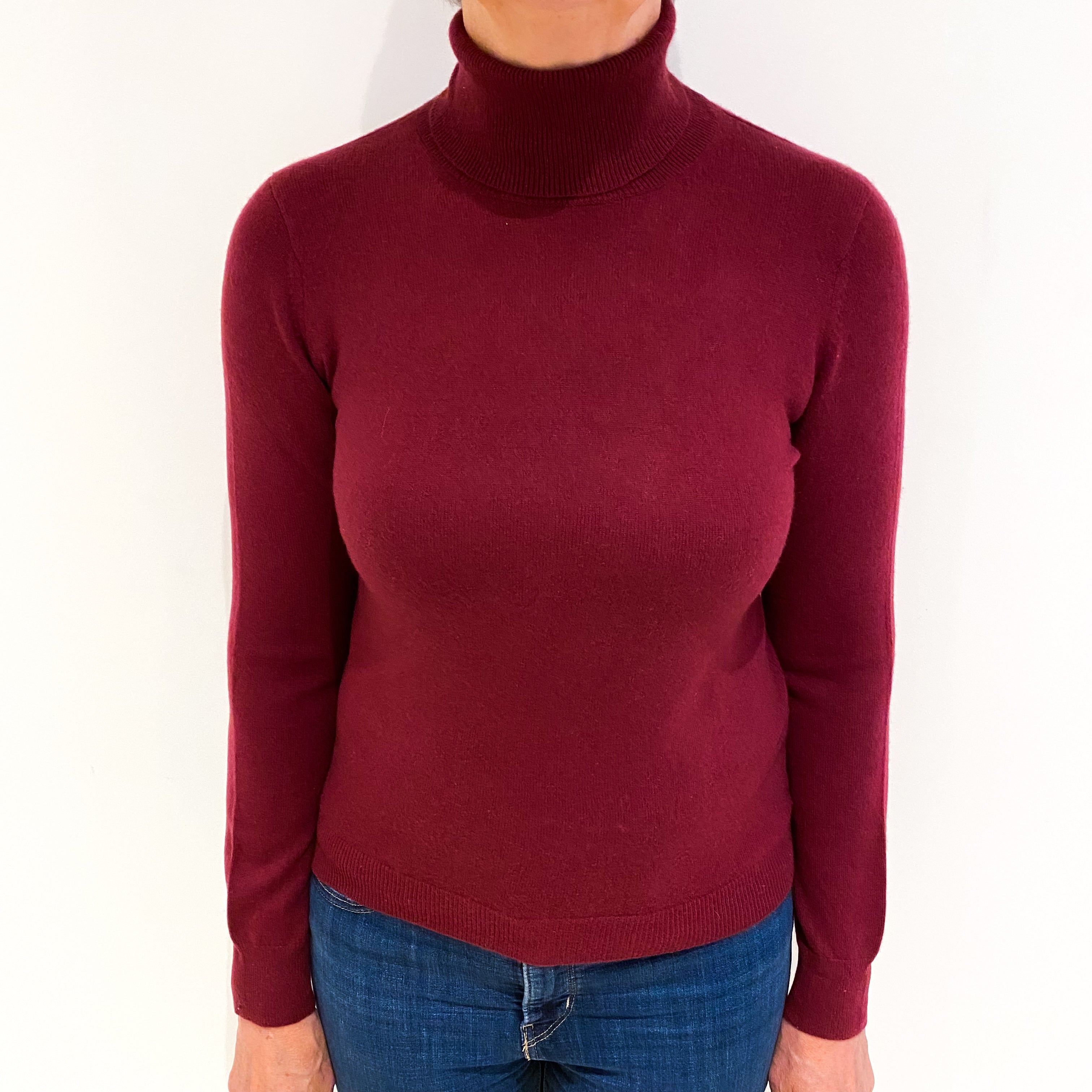 Maroon Red Cashmere Polo Neck Jumper Medium