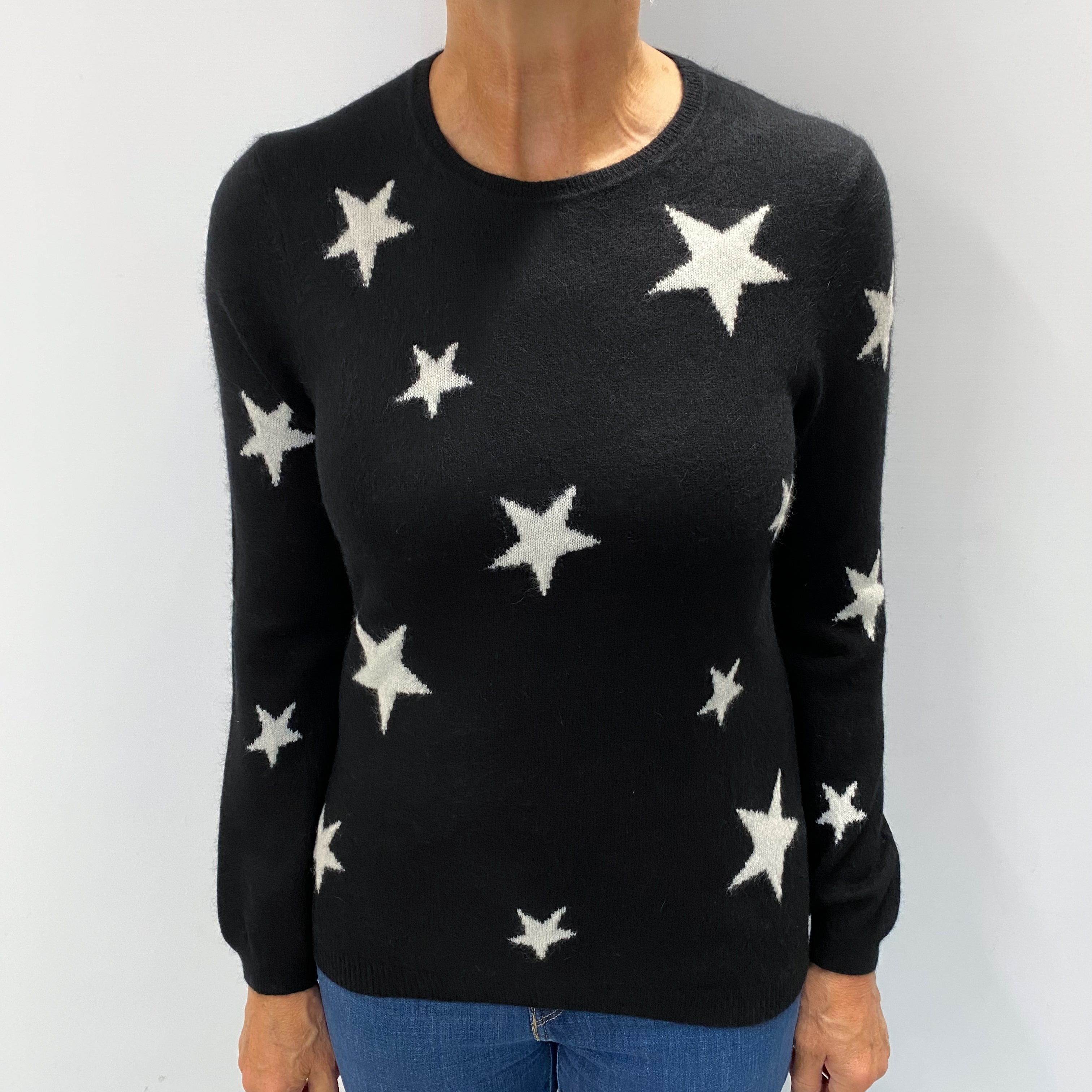 Black White Star Cashmere Crew Neck Jumper Medium