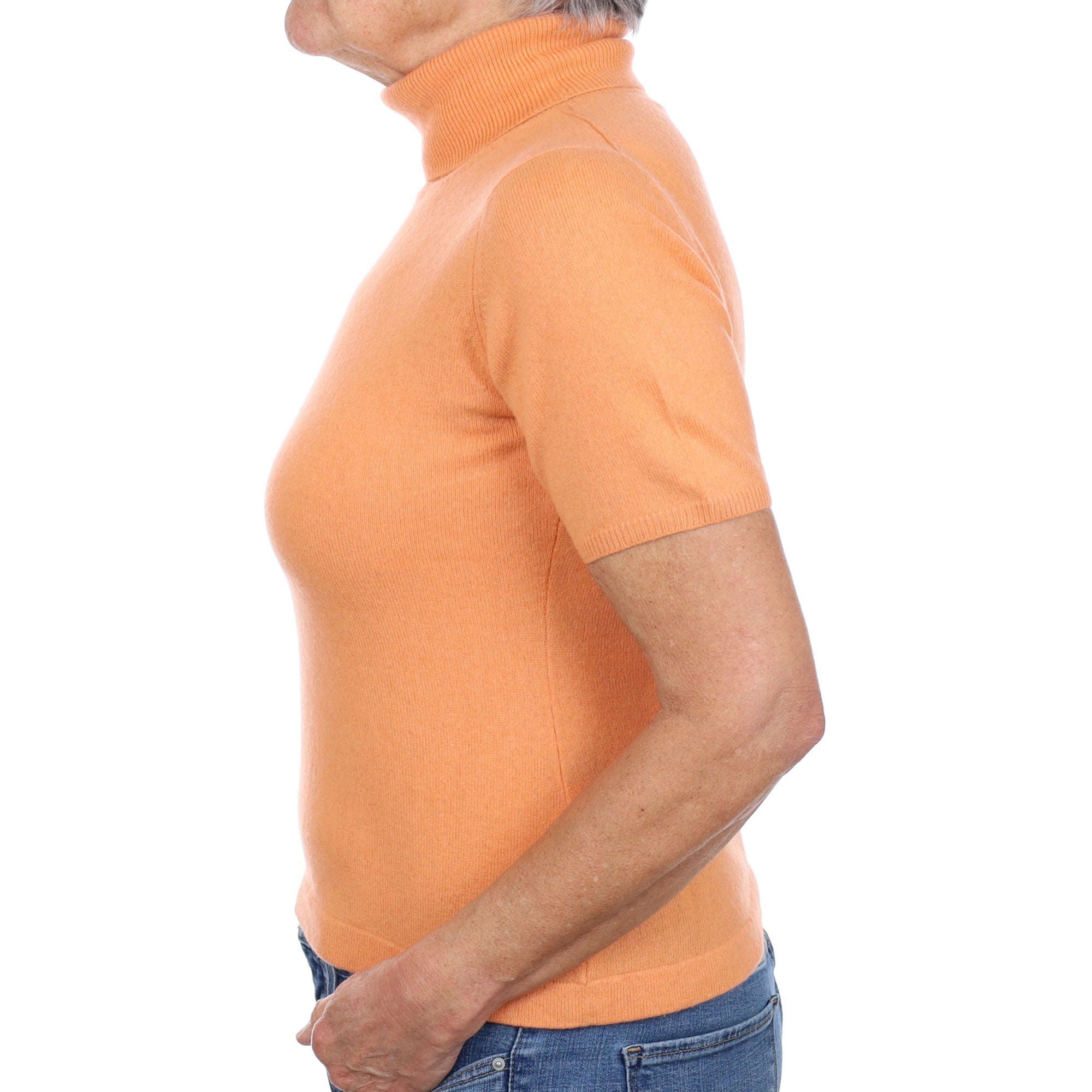 Cantaloupe Orange Cashmere Polo Neck Short Sleeved Jumper Medium