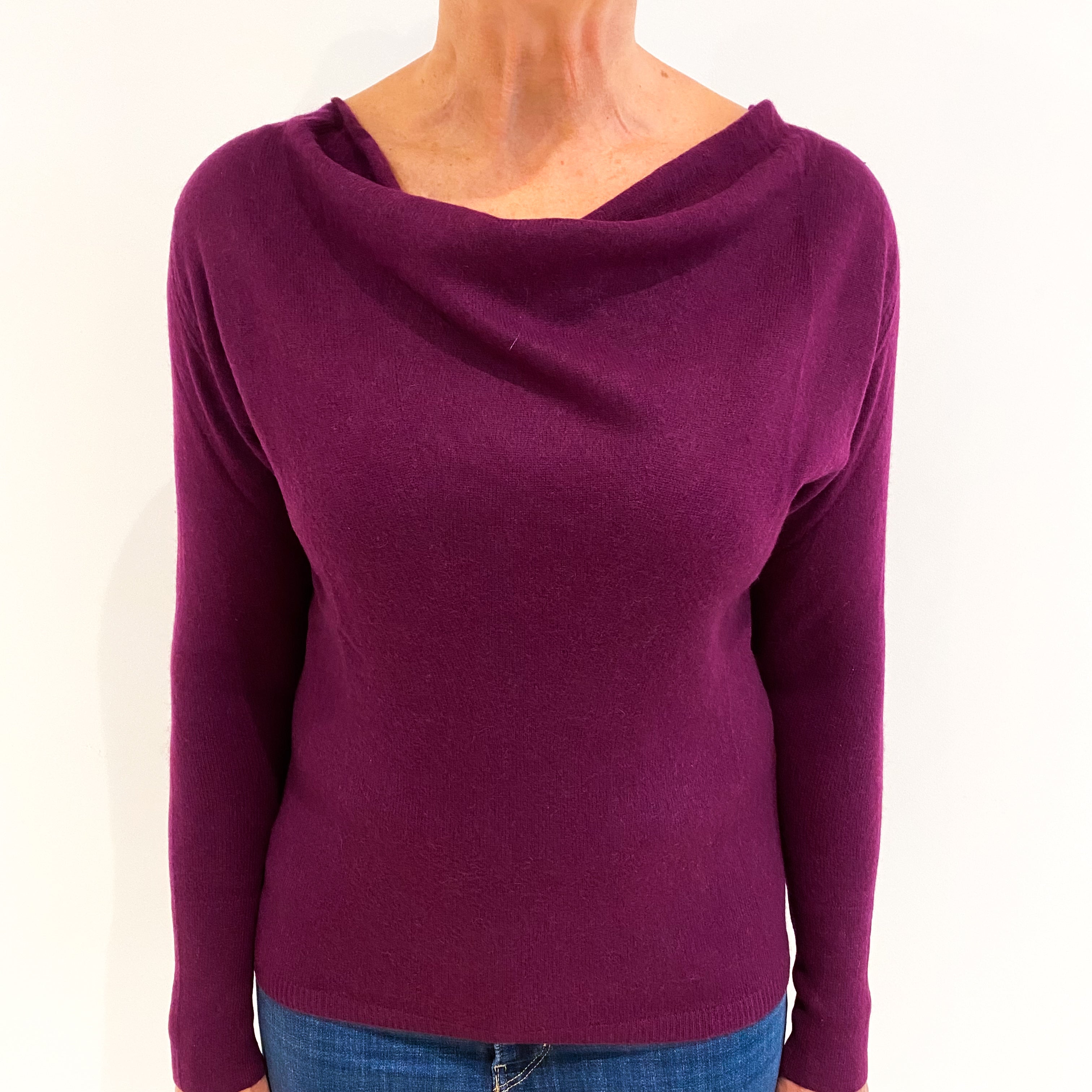 Plum Purple Cashmere Drape Neck Jumper Medium