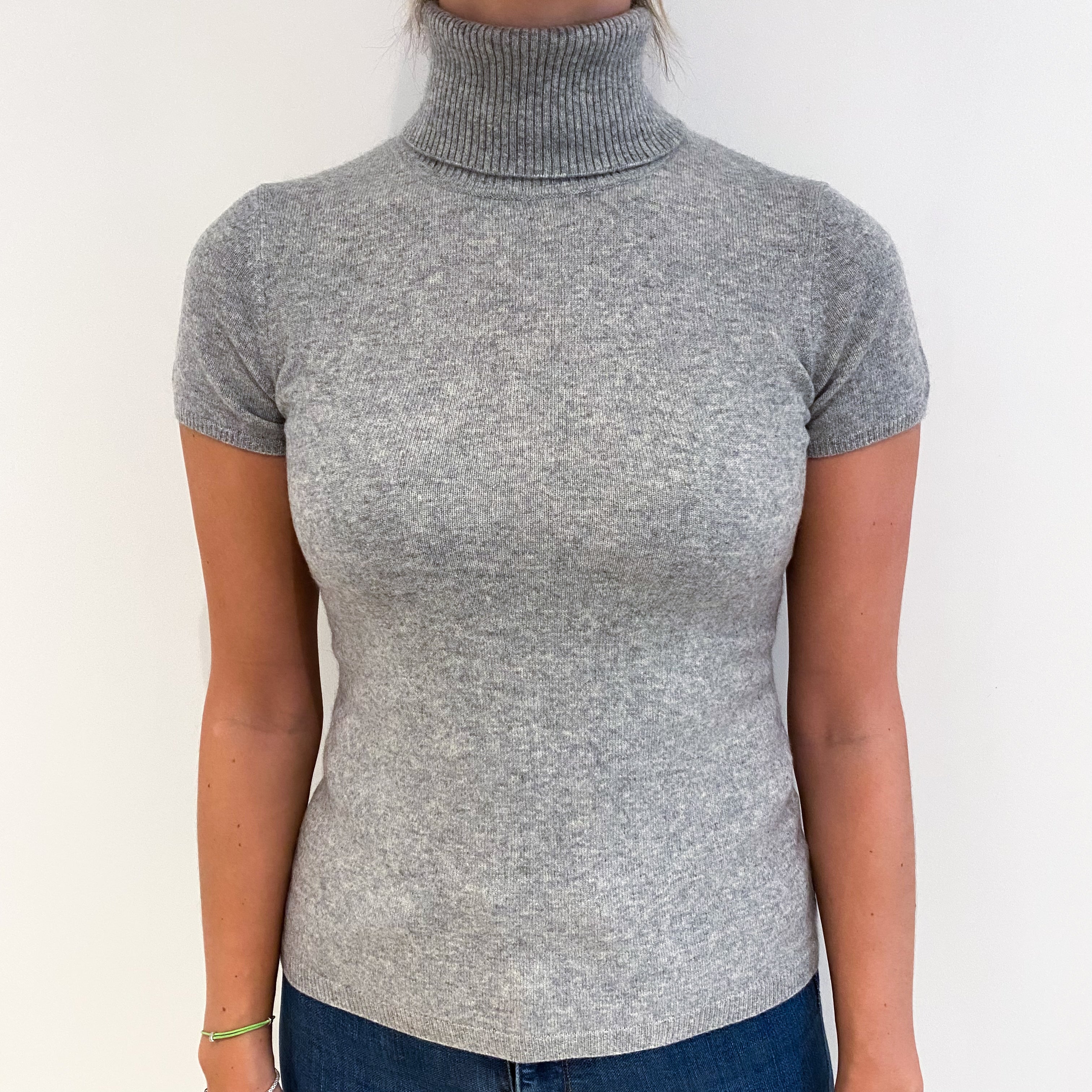 Smoke Grey Cashmere Polo Neck Short Sleeved Jumper Small