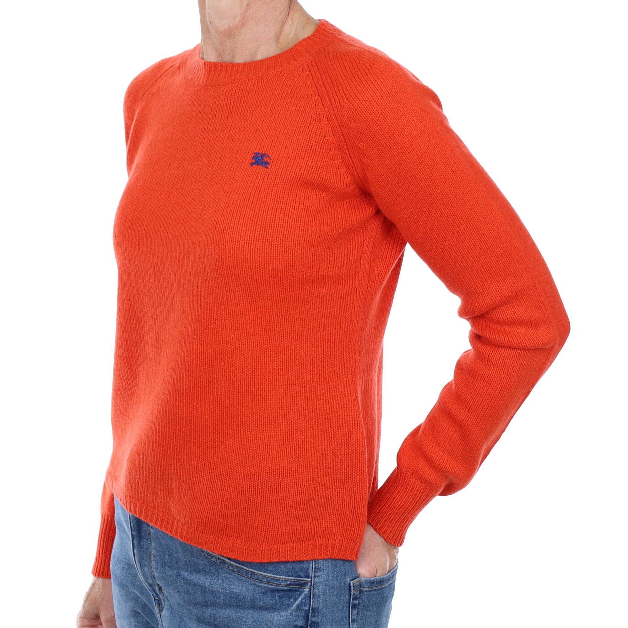 Burberry Tangerine Orange Cashmere Crew Neck Jumper Small